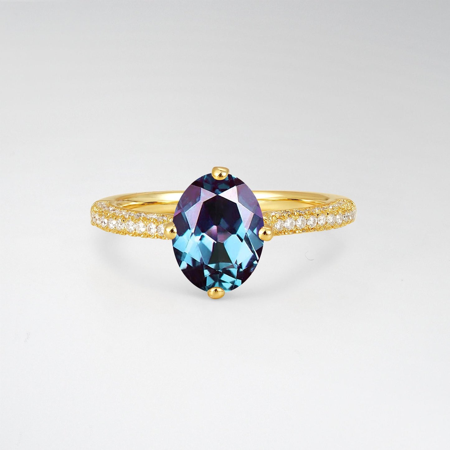 Oval Cut Alexandrite Pave Band Engagement Ring - Additional view