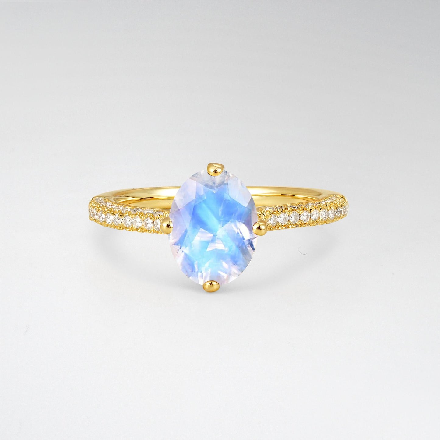 Oval Cut Moonstone Pave Band Engagement Ring - Additional view