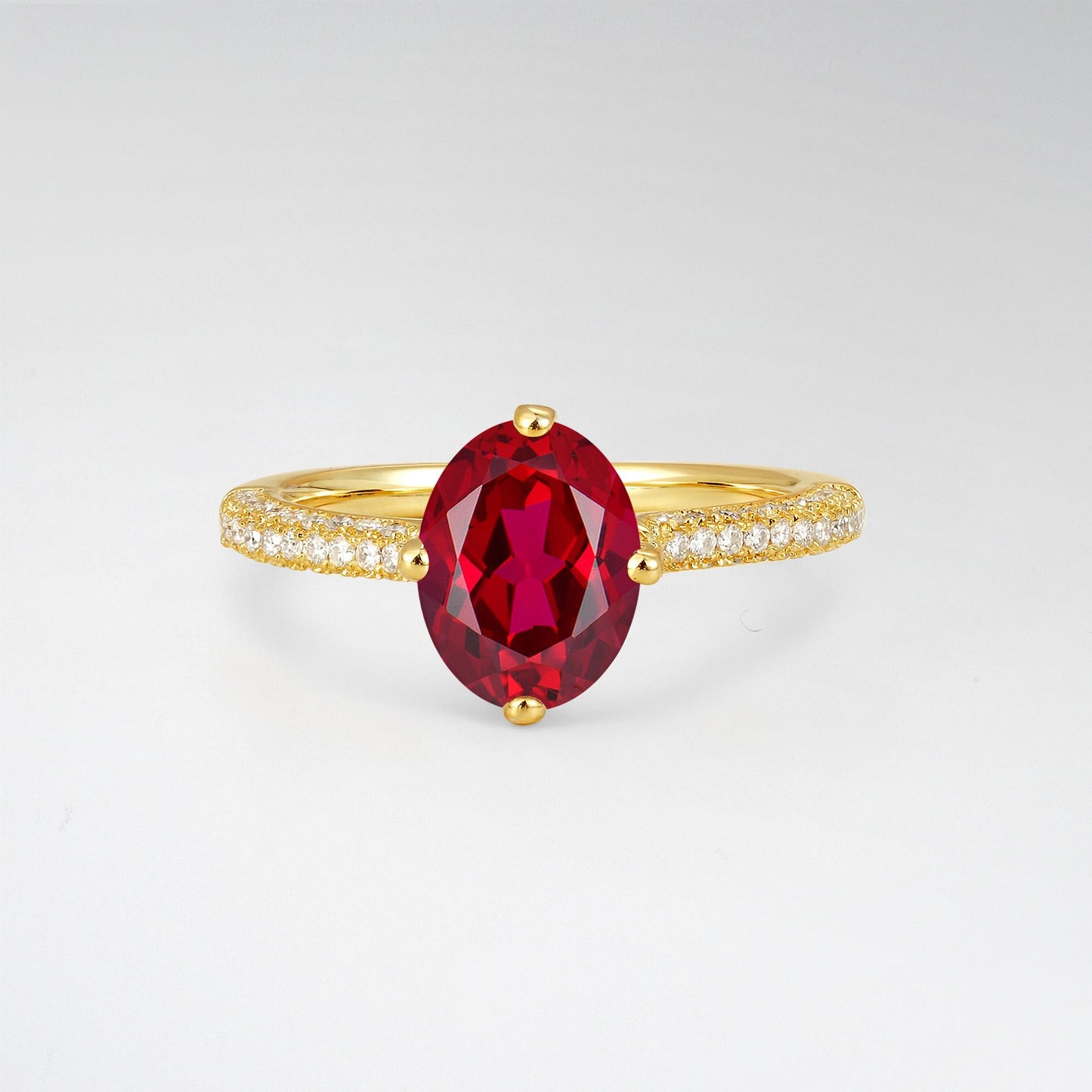 Oval Cut Ruby Pave Band Engagement Ring - Additional view
