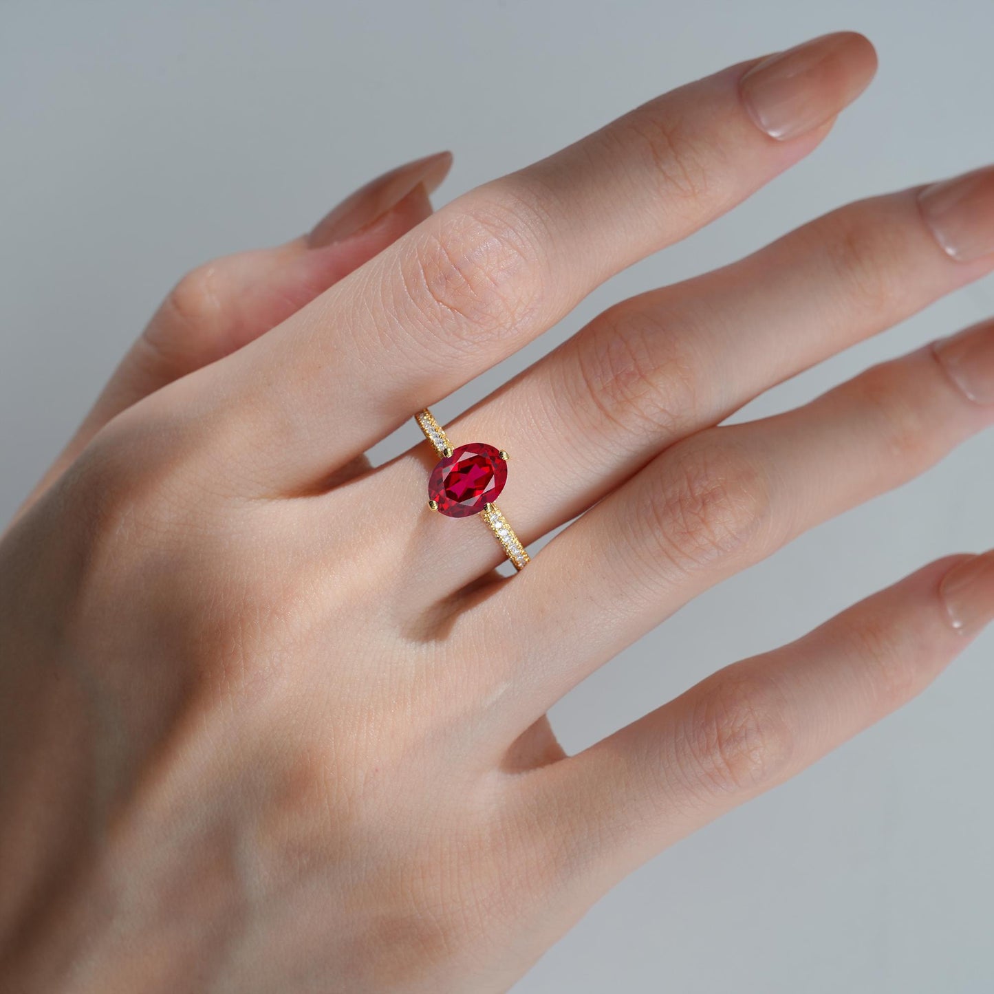Oval Cut Ruby Pave Band Engagement Ring - Additional view