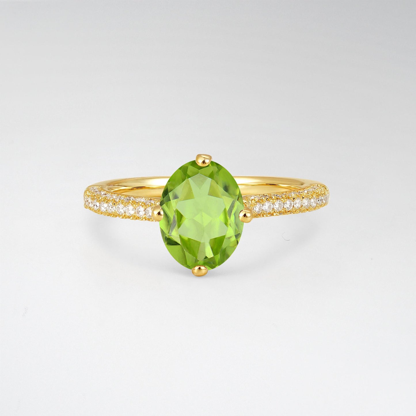 Oval Cut Peridot Pave Band Engagement Ring - Additional view