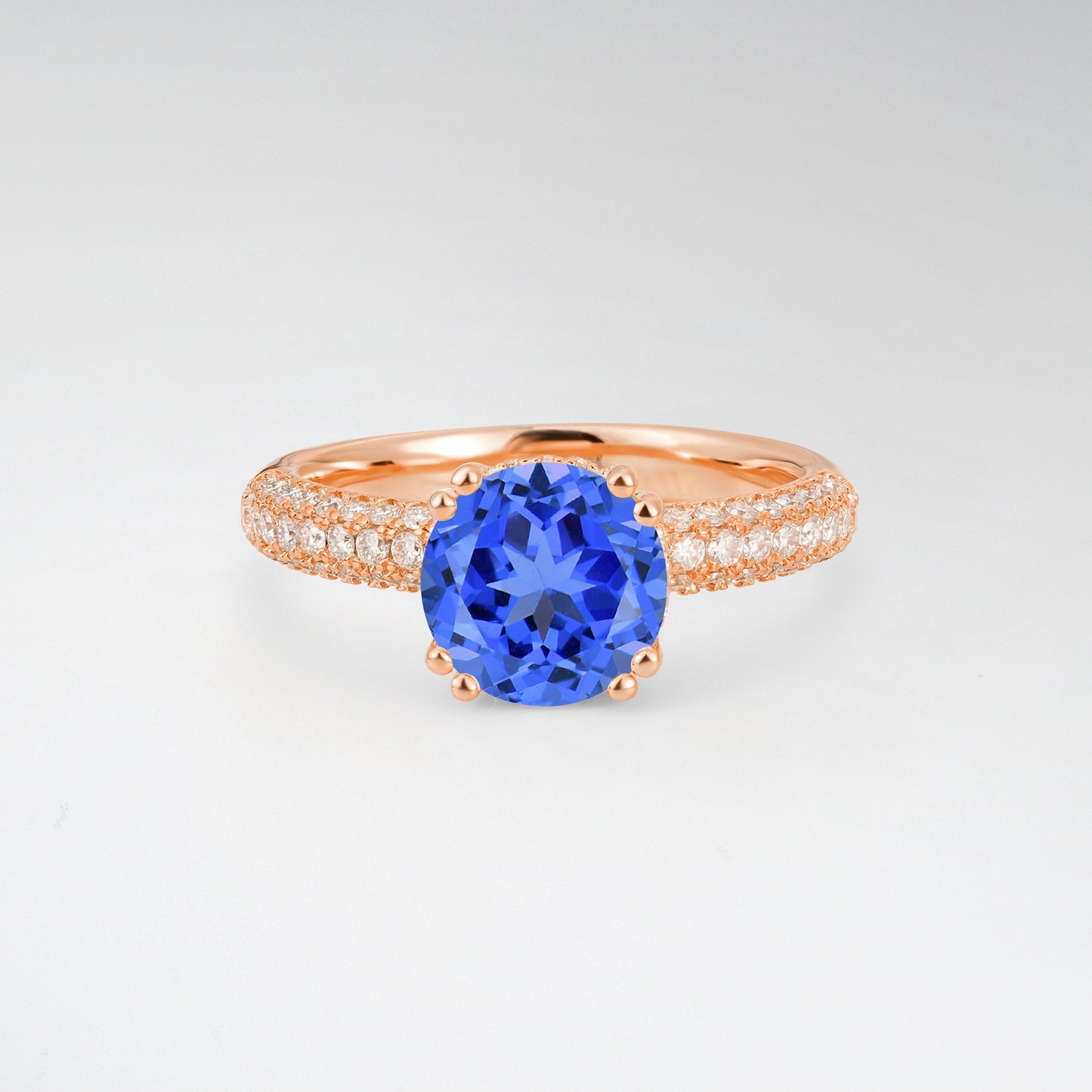 Luxurious Round Cut Sapphire 1.5CT Triple-Row Pave Band Engagement Ring - Additional view