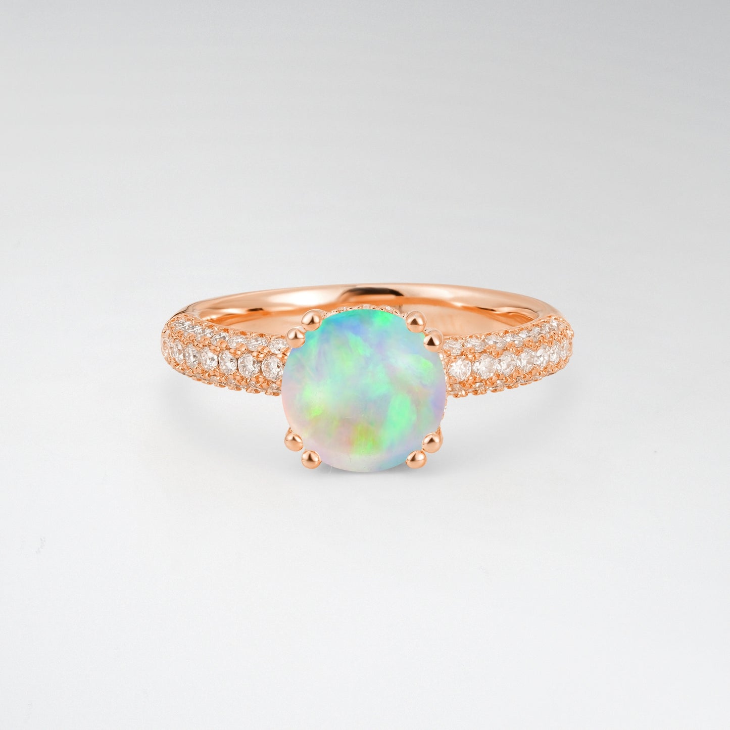 Luxurious Round Cut Opal 1.5CT Triple-Row Pave Band Engagement Ring - Additional view
