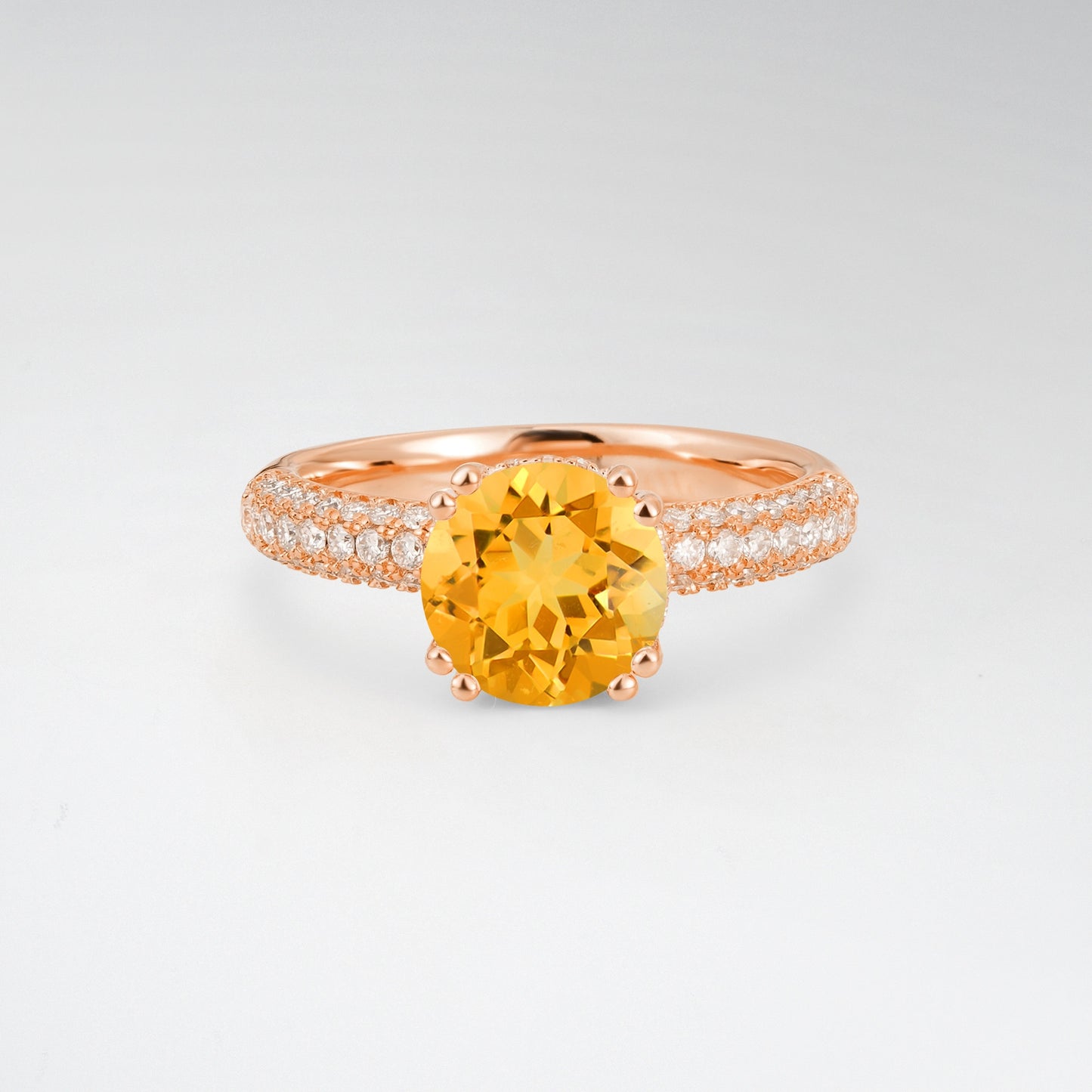 Luxurious Round Cut Citrine 1.5CT Triple-Row Pave Band Engagement Ring - Additional view
