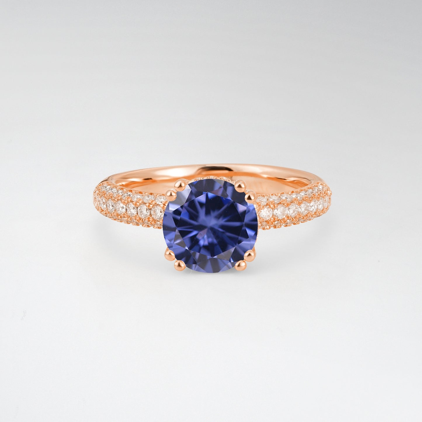 Luxurious Round Cut Tanzanite 1.5CT Triple-Row Pave Band Engagement Ring - Additional view