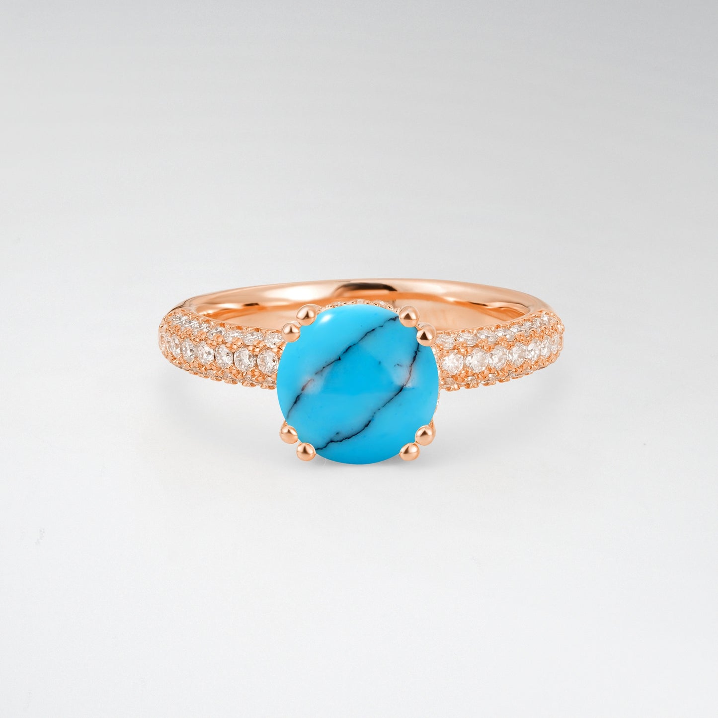 Luxurious Round Cut Turquoise 1.5CT Triple-Row Pave Band Engagement Ring - Additional view