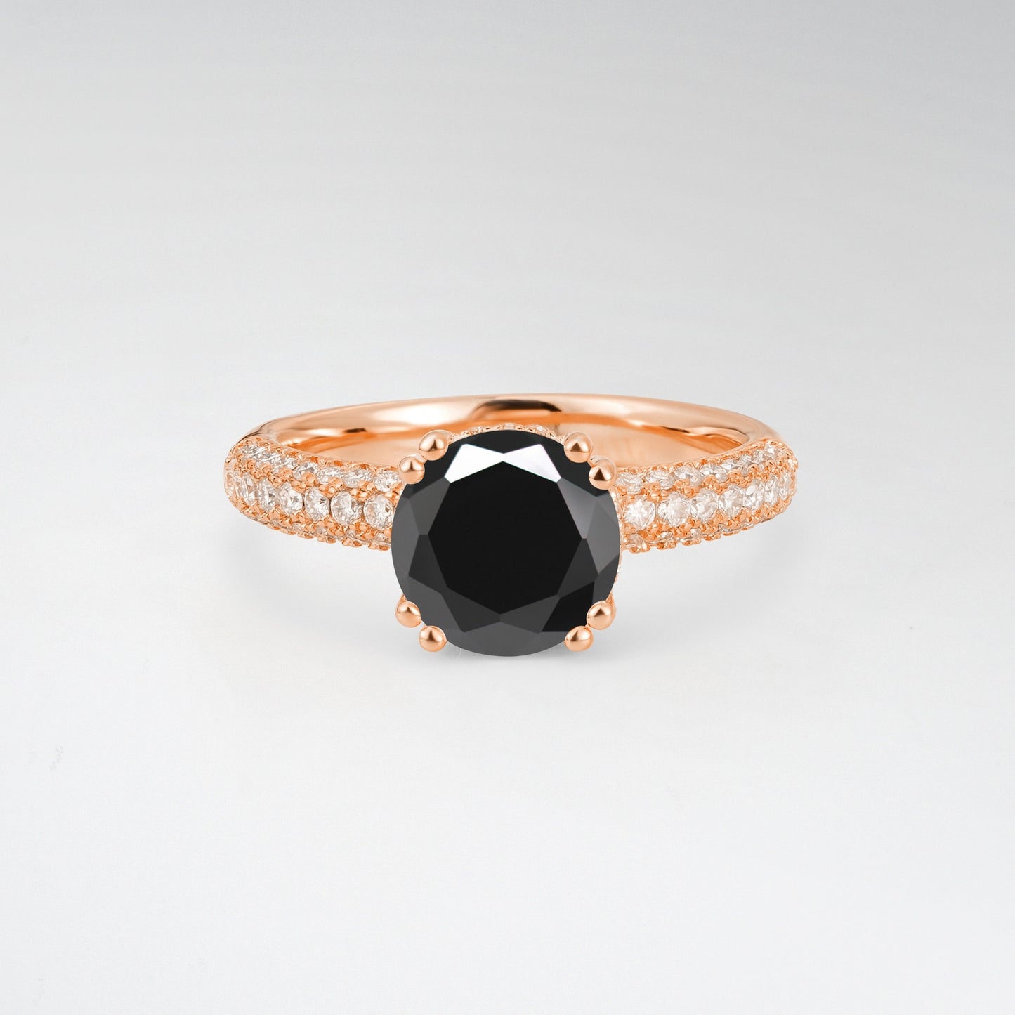 Luxurious Round Cut Black Onyx 1.5CT Triple-Row Pave Band Engagement Ring - Additional view