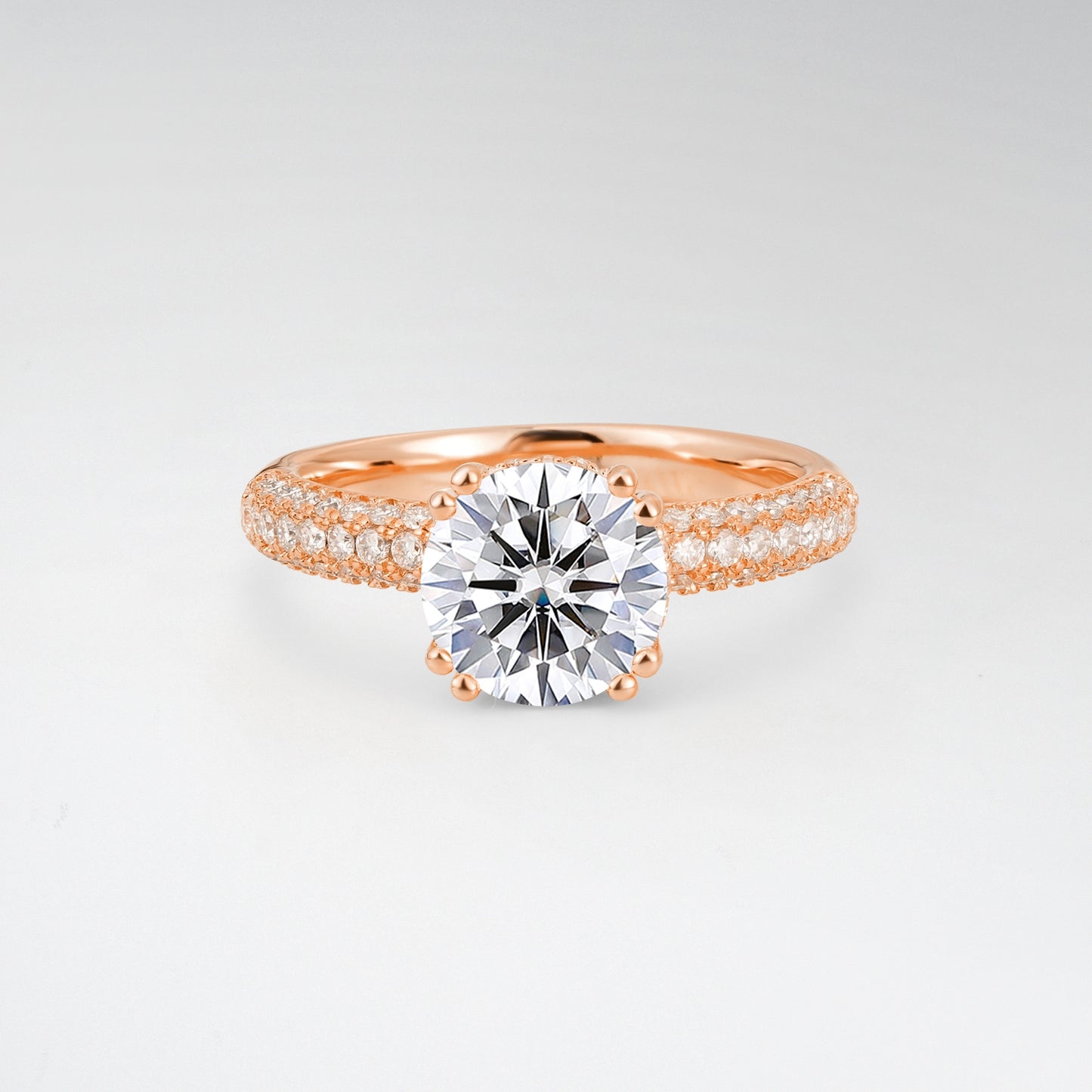Luxurious Round Cut Lab Diamond 1.5CT Triple-Row Pave Band Engagement Ring - Additional view