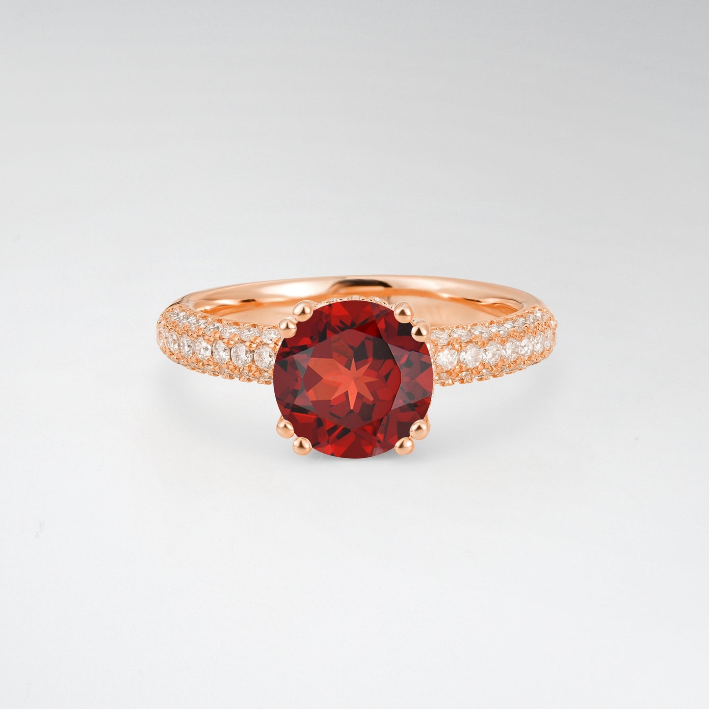 Luxurious Round Cut Garnet 1.5CT Triple-Row Pave Band Engagement Ring - Additional view