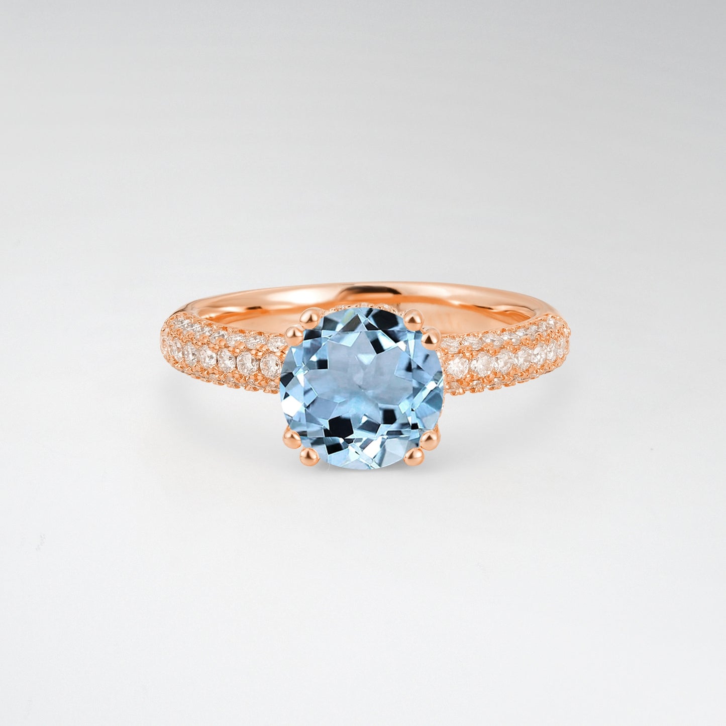 Luxurious Round Cut Aquamarine 1.5CT Triple-Row Pave Band Engagement Ring - Additional view