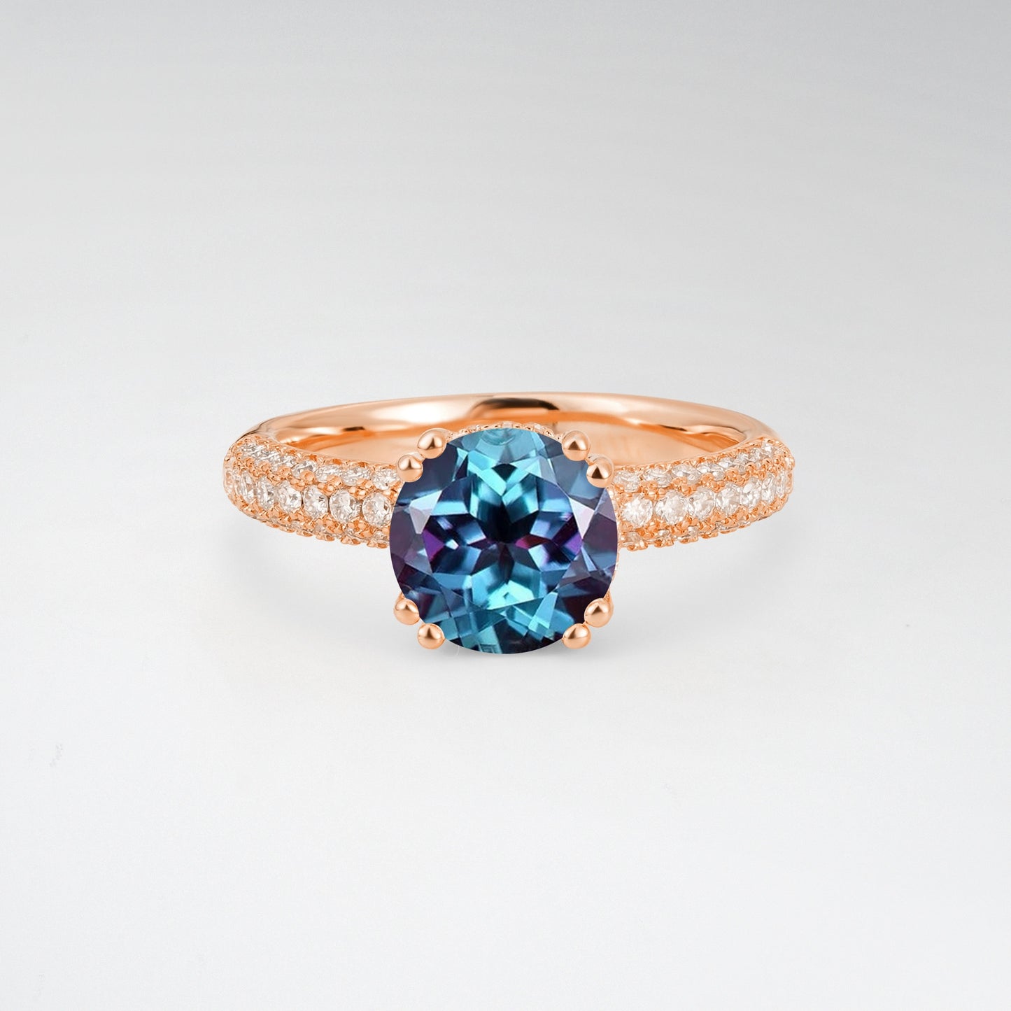 Luxurious Round Cut Alexandrite 1.5CT Triple-Row Pave Band Engagement Ring - Additional view