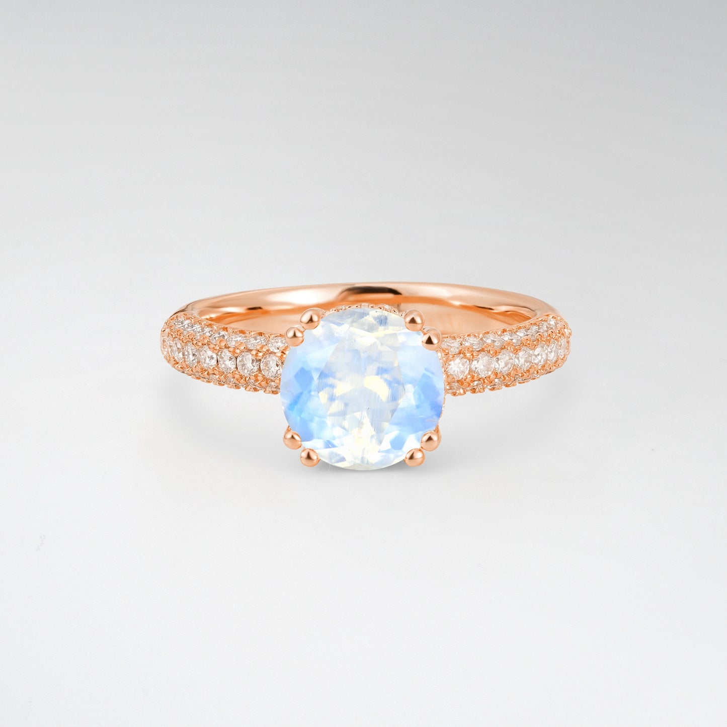 Luxurious Round Cut Moonstone 1.5CT Triple-Row Pave Band Engagement Ring - Additional view