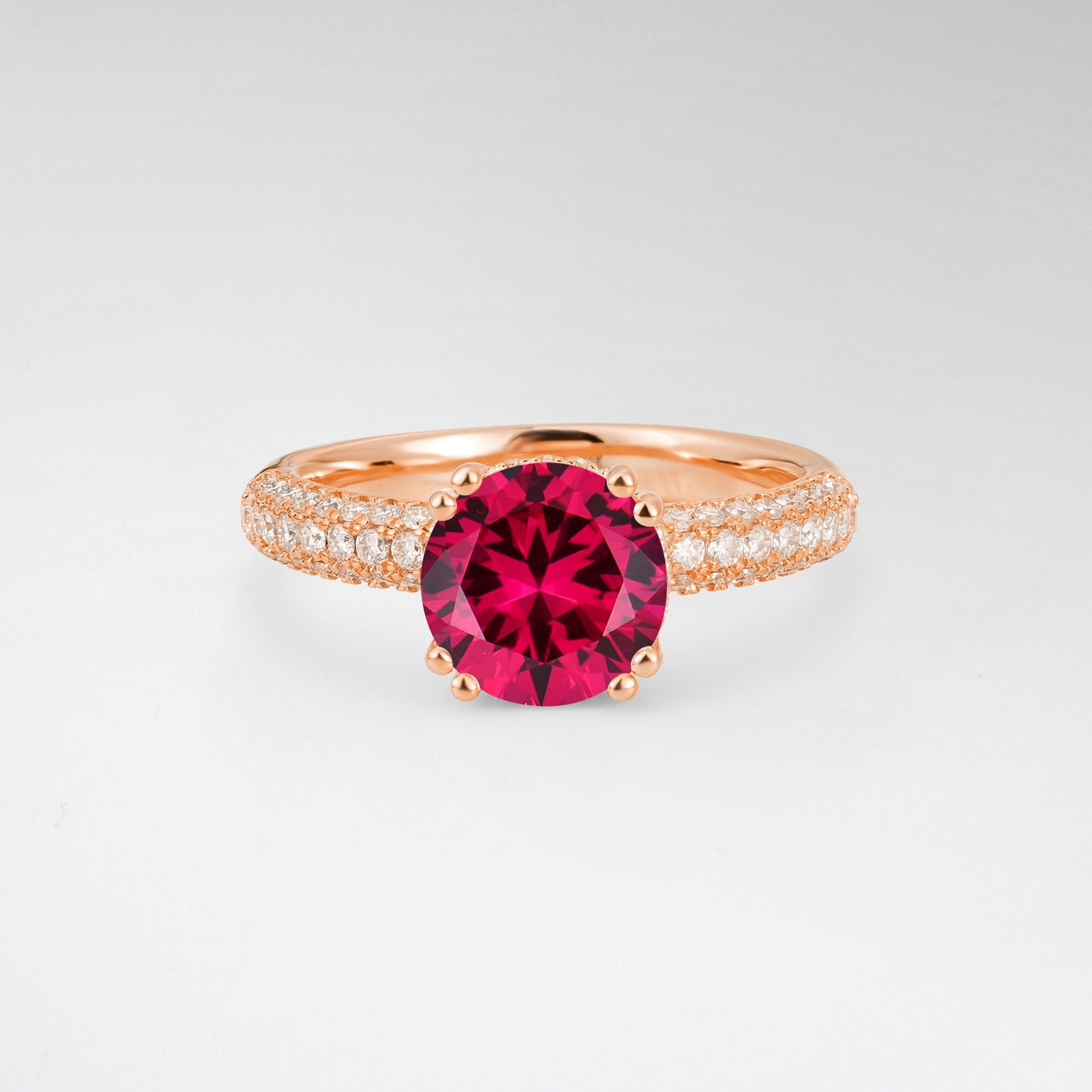 Luxurious Round Cut Ruby 1.5CT Triple-Row Pave Band Engagement Ring - Additional view