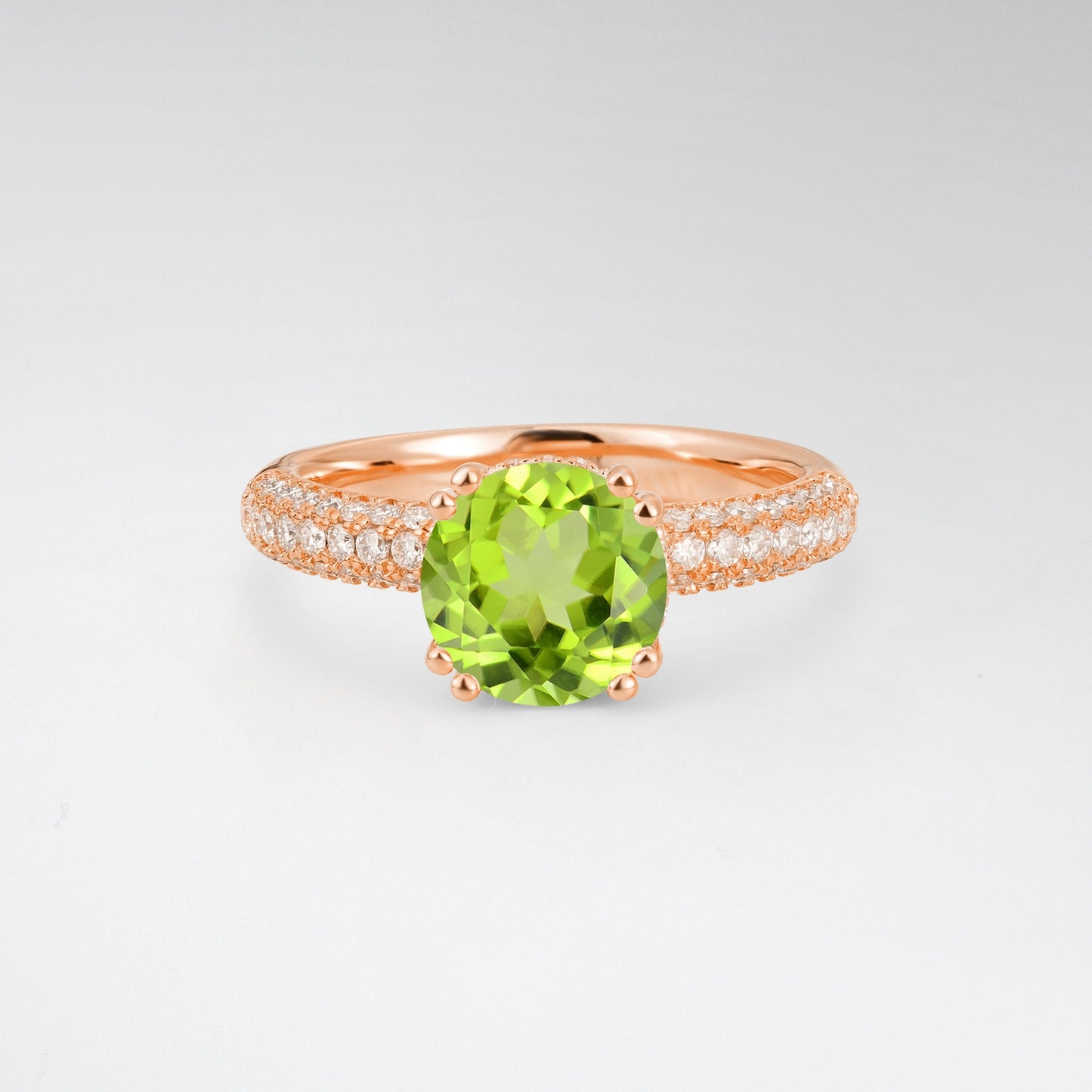 Luxurious Round Cut Peridot 1.5CT Triple-Row Pave Band Engagement Ring - Additional view