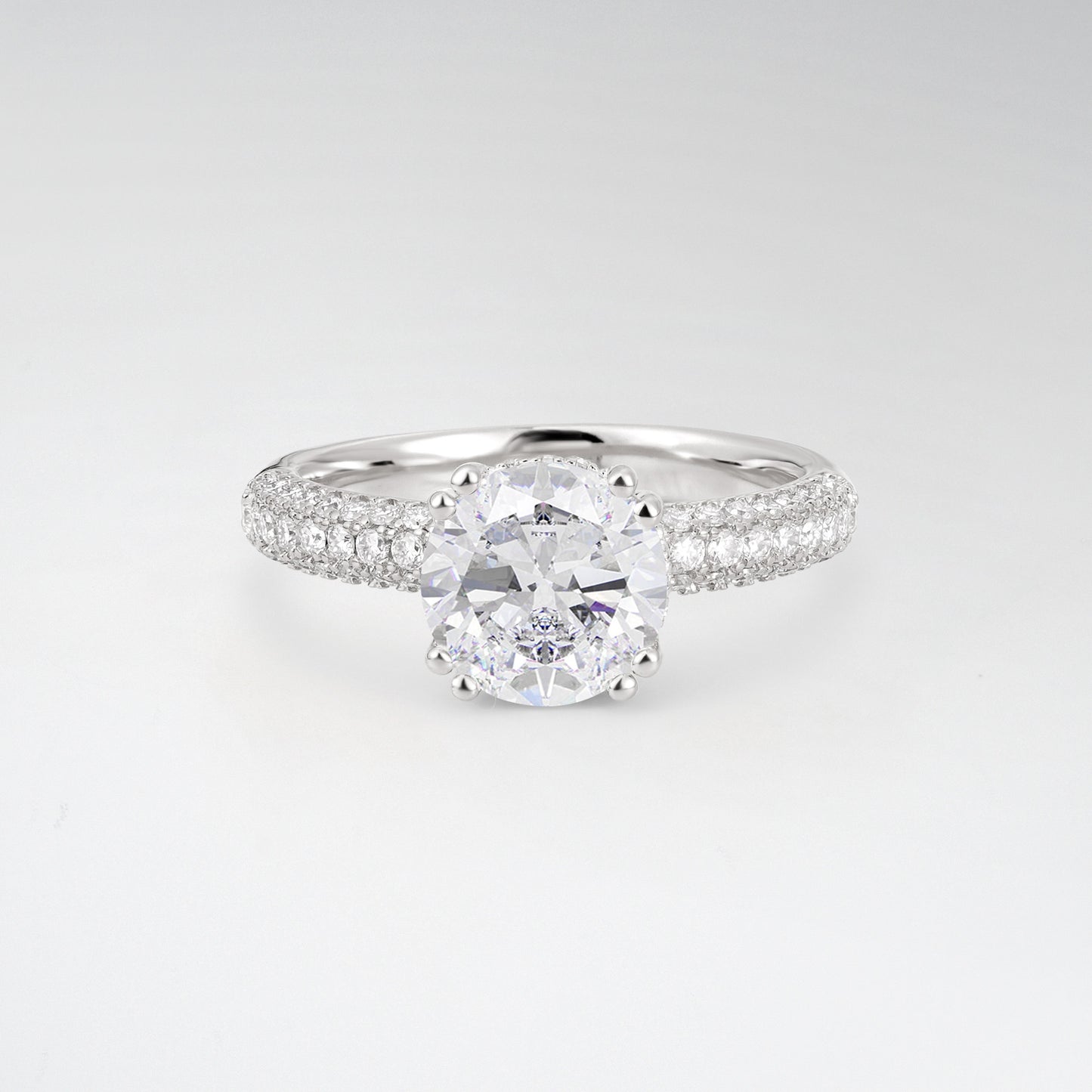 Luxurious Round Cut Moissanite 1.5CT Triple-Row Pave Band Engagement Ring - Additional view