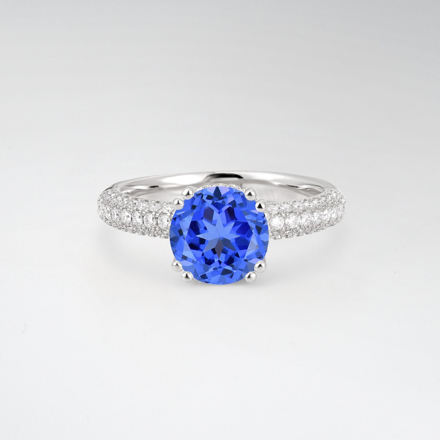 Luxurious Round Cut Sapphire 1.5CT Triple-Row Pave Band Engagement Ring - Additional view