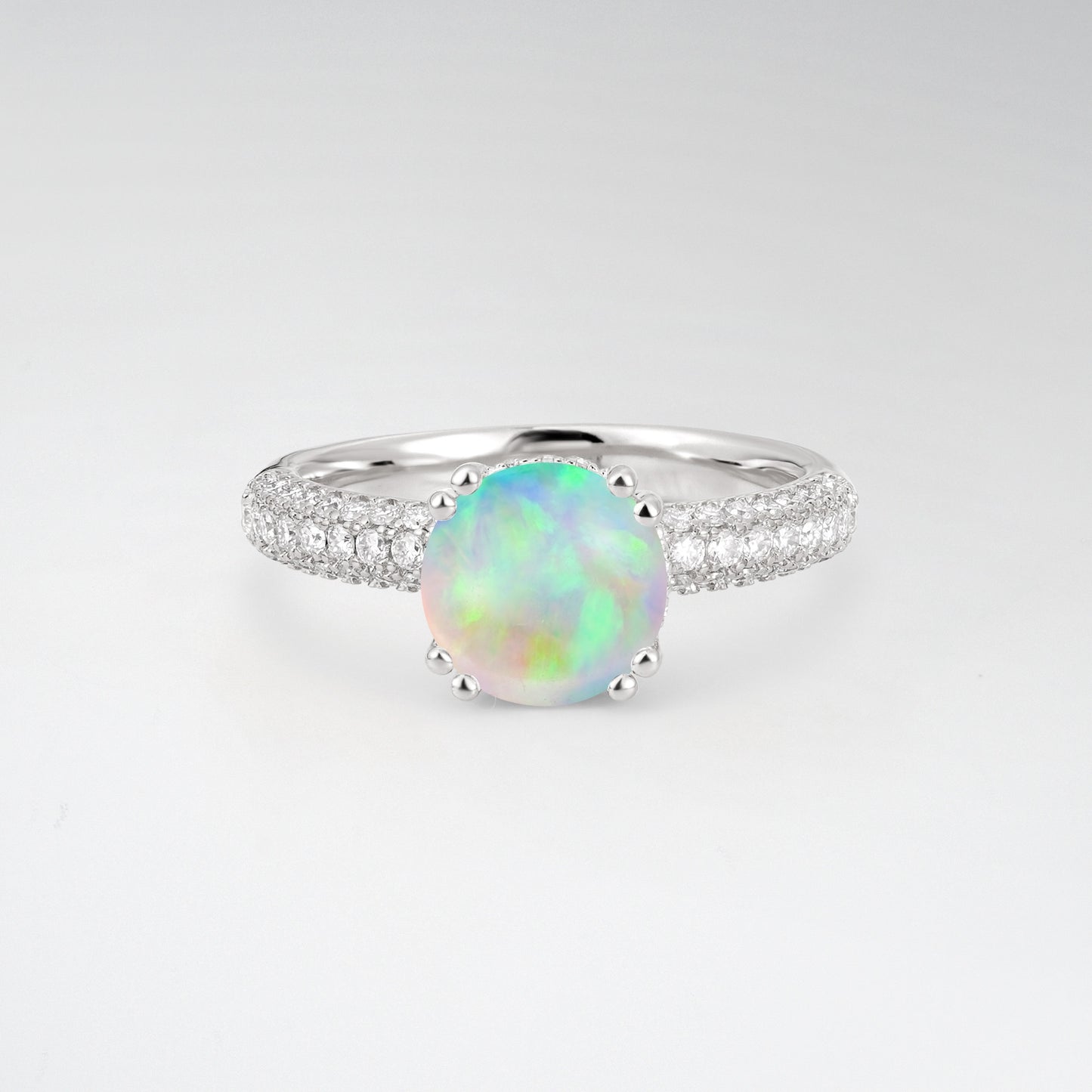 Luxurious Round Cut Opal 1.5CT Triple-Row Pave Band Engagement Ring - Additional view