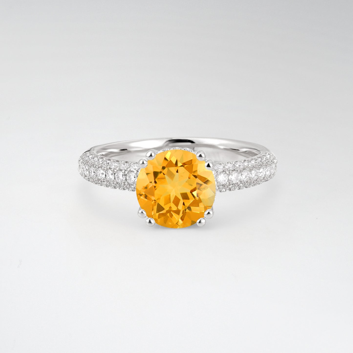 Luxurious Round Cut Citrine 1.5CT Triple-Row Pave Band Engagement Ring - Additional view