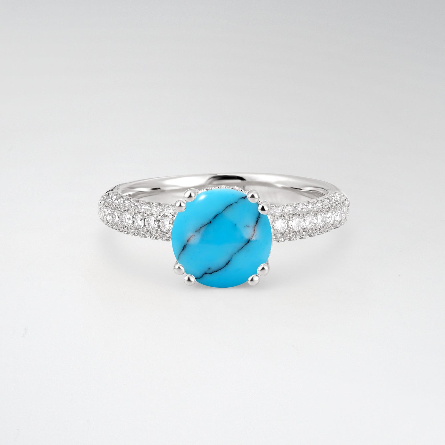 Luxurious Round Cut Turquoise 1.5CT Triple-Row Pave Band Engagement Ring - Additional view