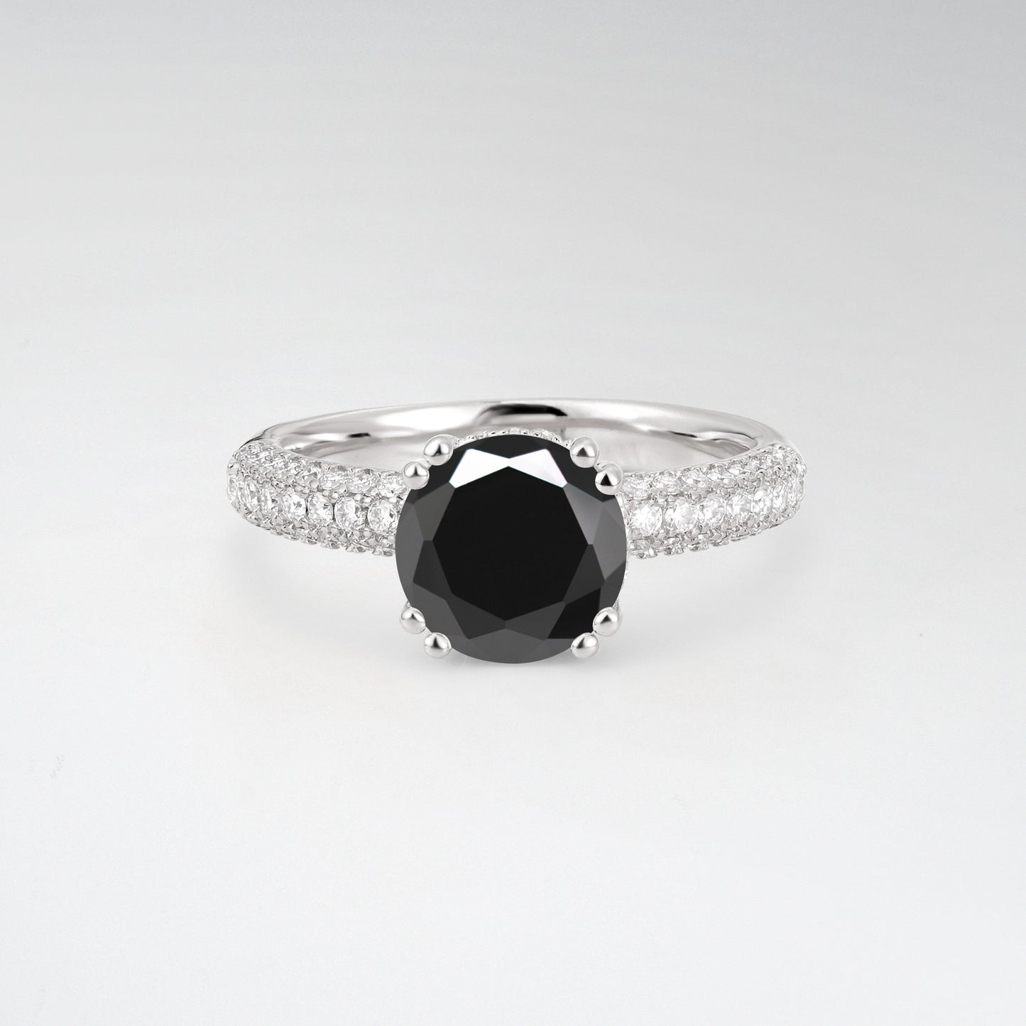 Luxurious Round Cut Black Onyx 1.5CT Triple-Row Pave Band Engagement Ring - Additional view