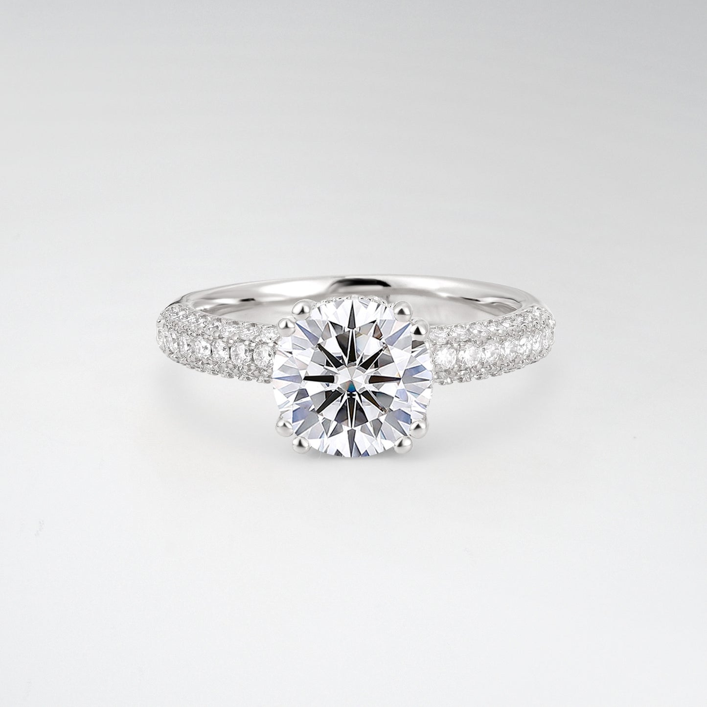 Luxurious Round Cut Lab Diamond 1.5CT Triple-Row Pave Band Engagement Ring - Additional view