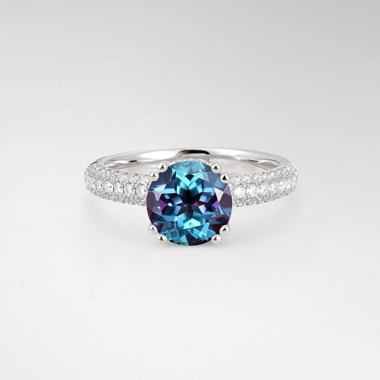 Luxurious Round Cut Alexandrite 1.5CT Triple-Row Pave Band Engagement Ring - Additional view