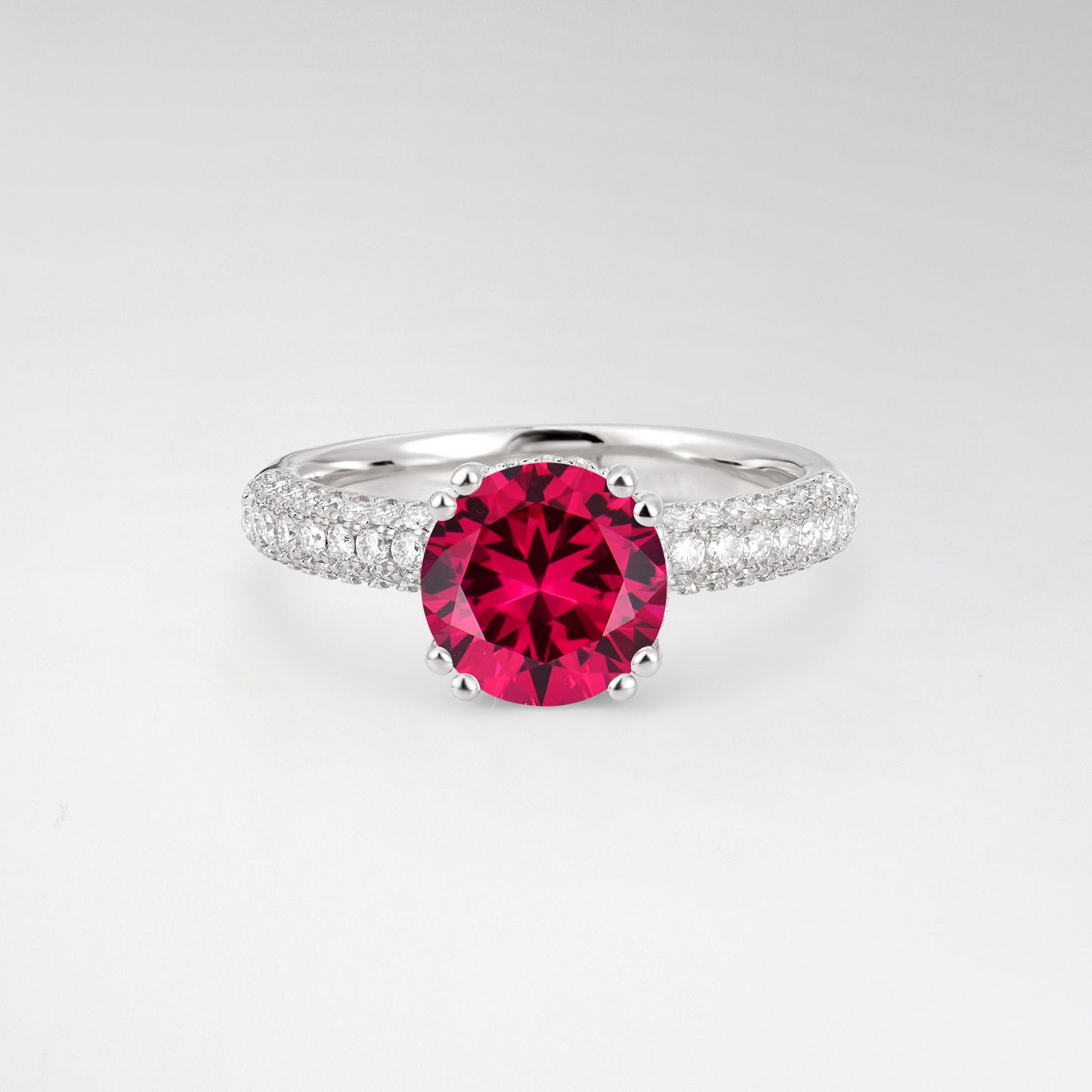 Luxurious Round Cut Ruby 1.5CT Triple-Row Pave Band Engagement Ring - Additional view