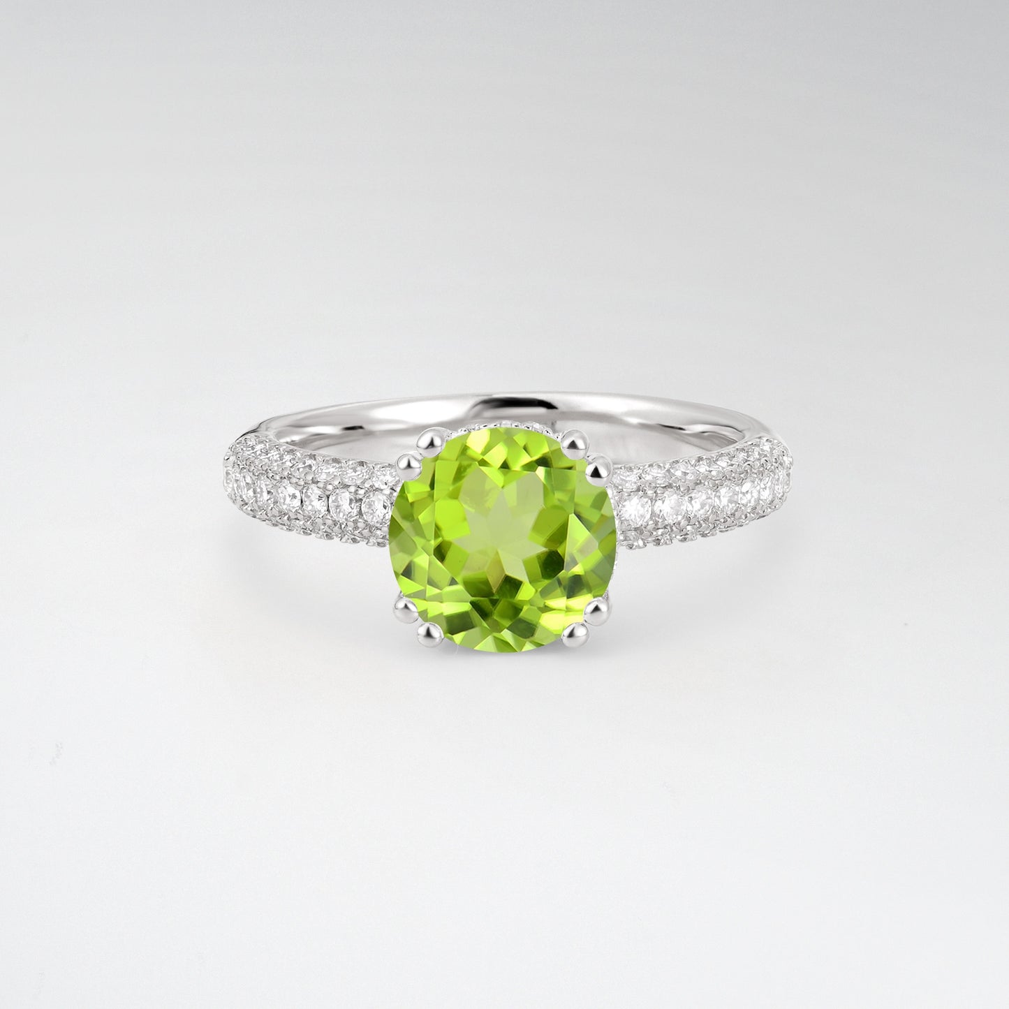Luxurious Round Cut Peridot 1.5CT Triple-Row Pave Band Engagement Ring - Additional view