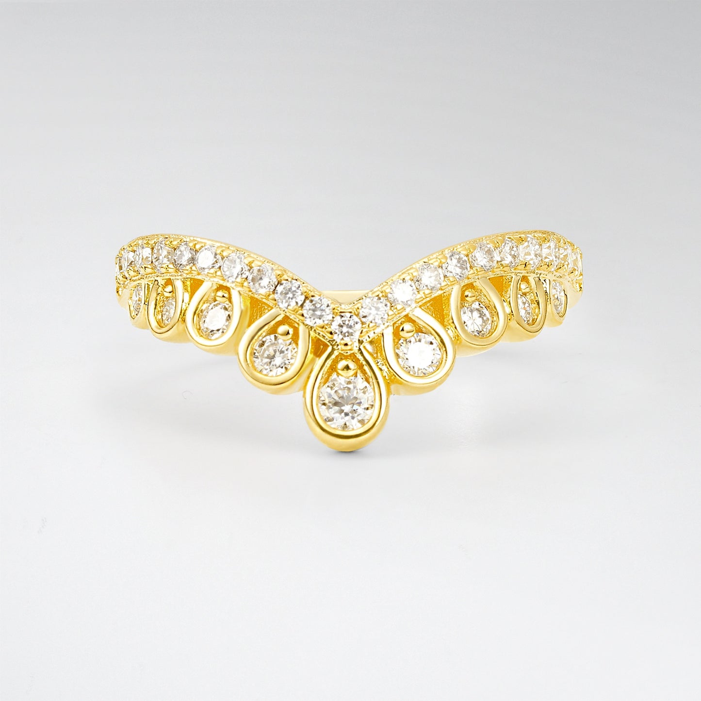 Vintage Round Cut Moissanite V-Shaped Curved Wedding Band - Additional view