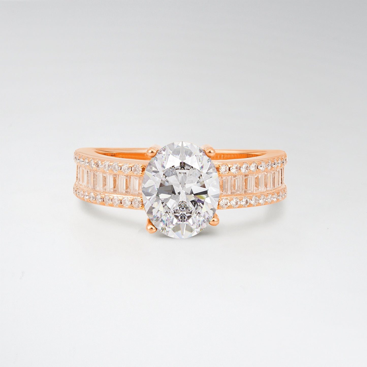 3CT Oval Cut Moissanite Vintage Baguette Channel Set Engagement Ring - Additional view