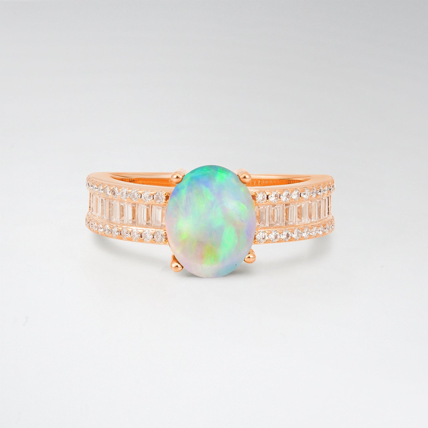 3CT Oval Cut Opal Vintage Baguette Channel Set Engagement Ring - Additional view
