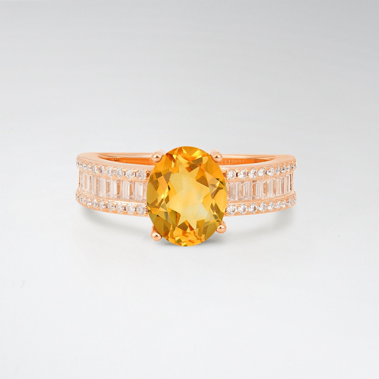 3CT Oval Cut Citrine Vintage Baguette Channel Set Engagement Ring - Additional view