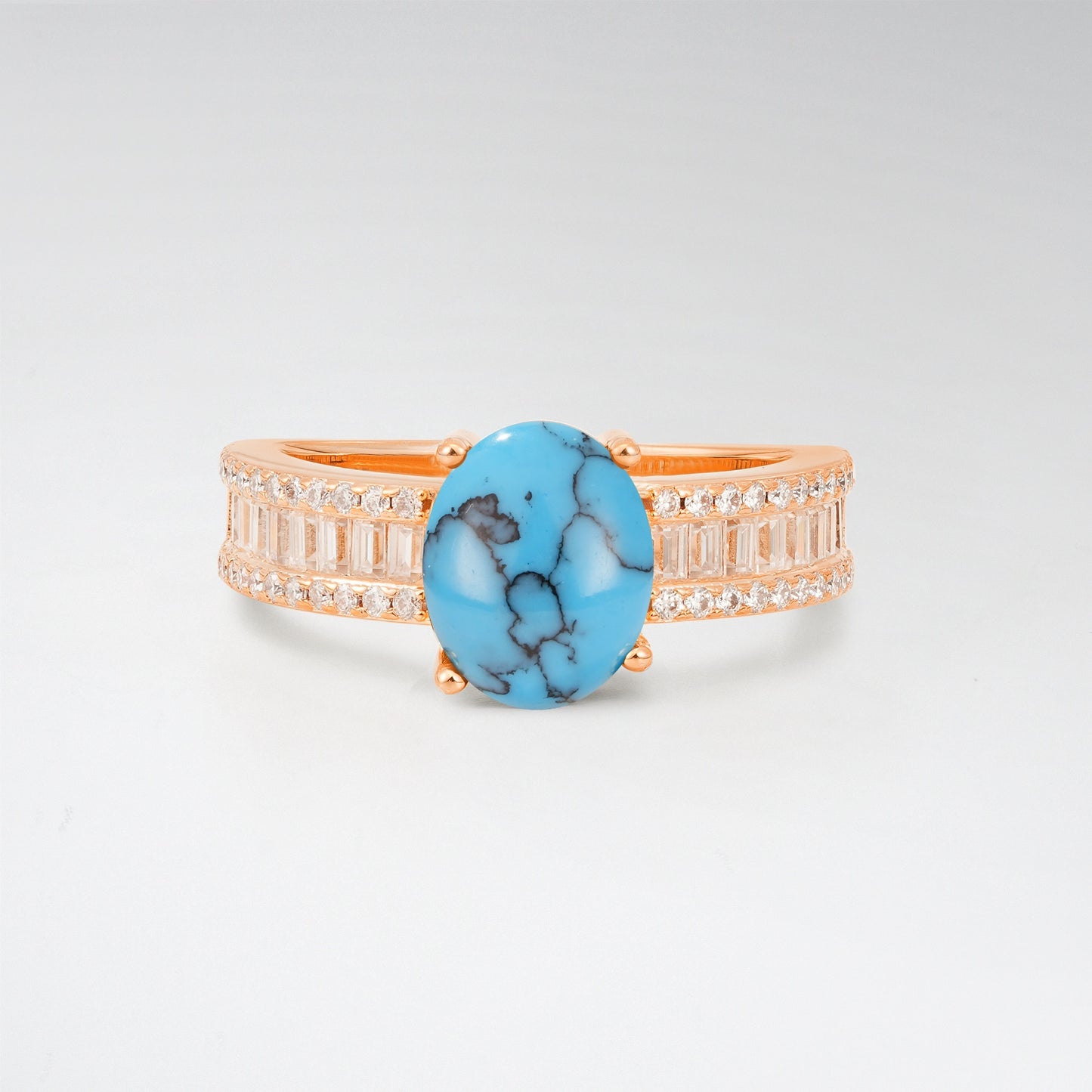 3CT Oval Cut Turquoise Vintage Baguette Channel Set Engagement Ring - Additional view