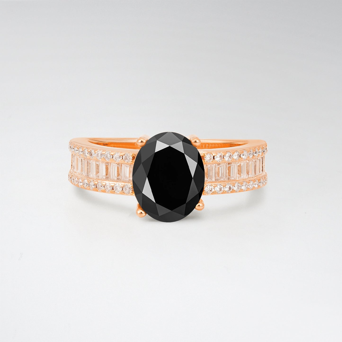 3CT Oval Cut Black Onyx Vintage Baguette Channel Set Engagement Ring - Additional view