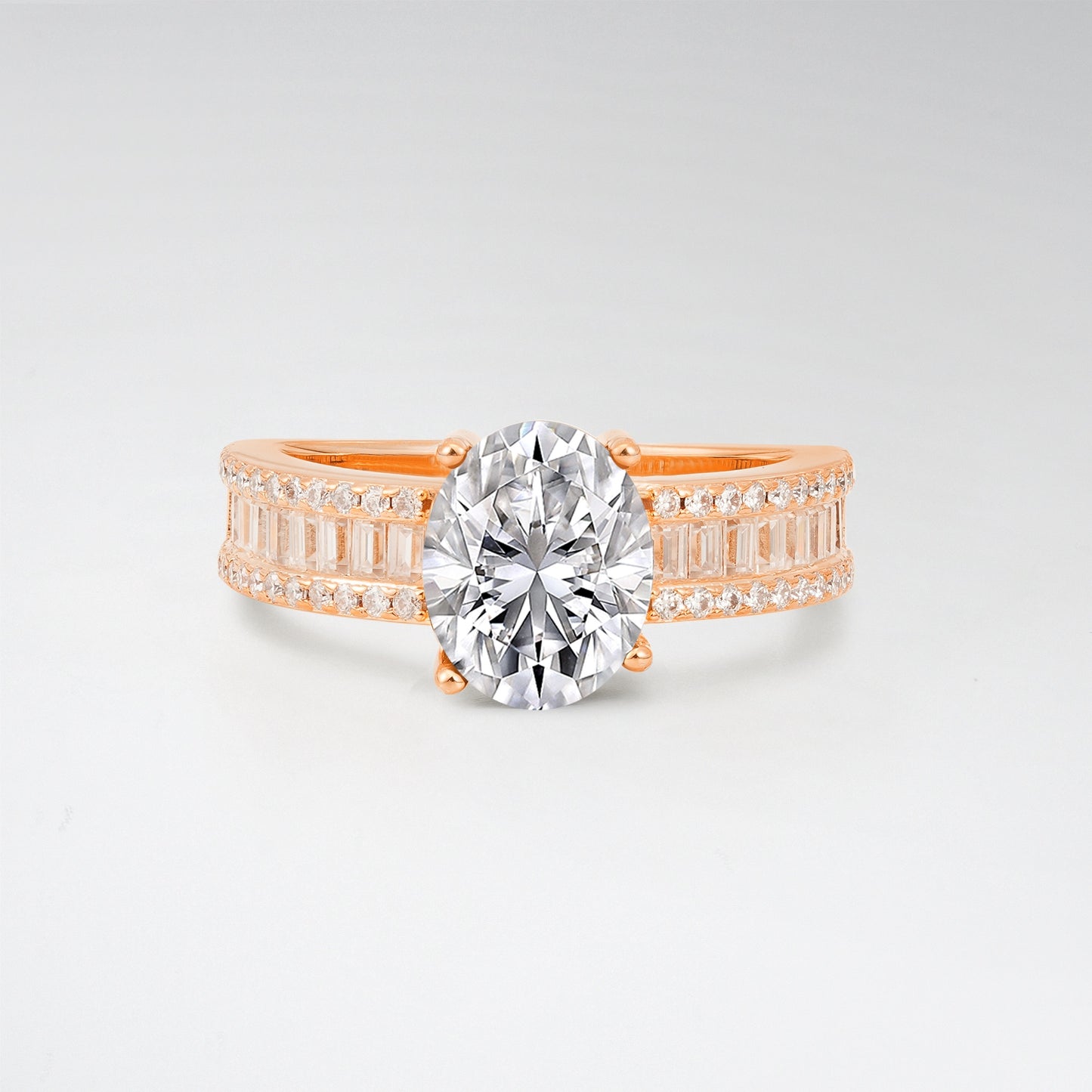 3CT Oval Cut Lab Diamond Vintage Baguette Channel Set Engagement Ring - Additional view