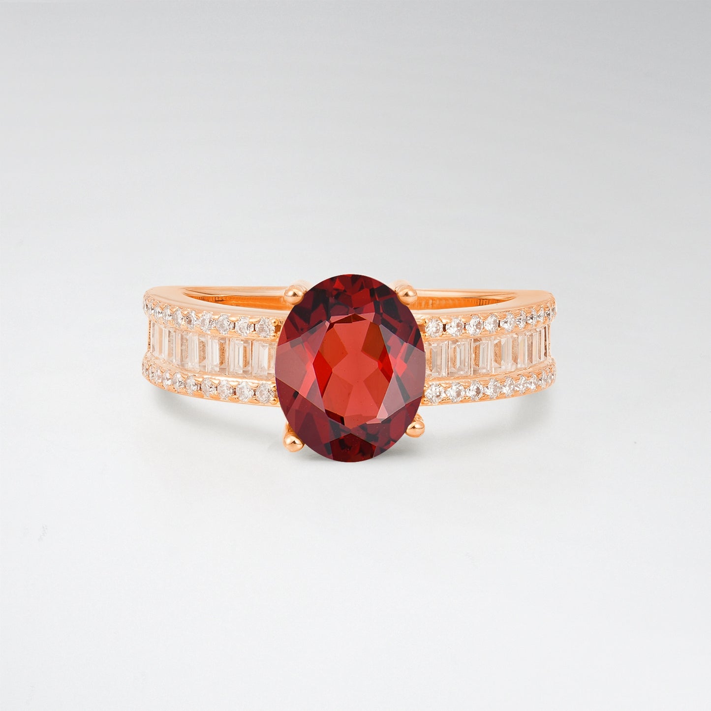 3CT Oval Cut Garnet Vintage Baguette Channel Set Engagement Ring - Additional view
