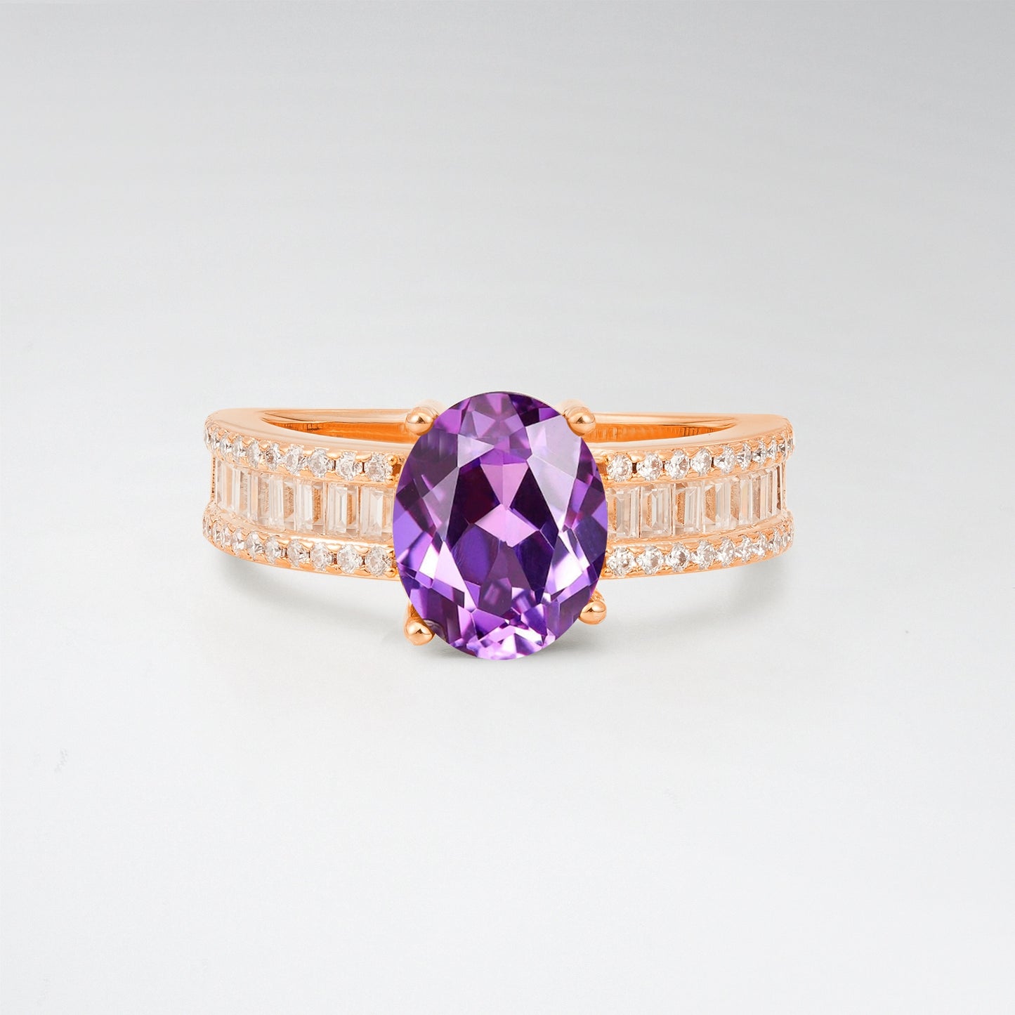 3CT Oval Cut Amethyst Vintage Baguette Channel Set Engagement Ring - Additional view