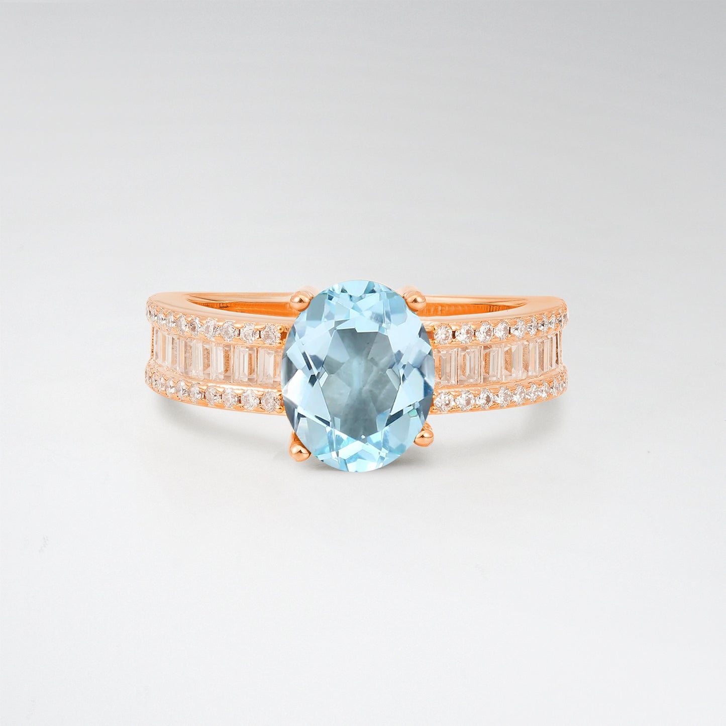 3CT Oval Cut Aquamarine Vintage Baguette Channel Set Engagement Ring - Additional view