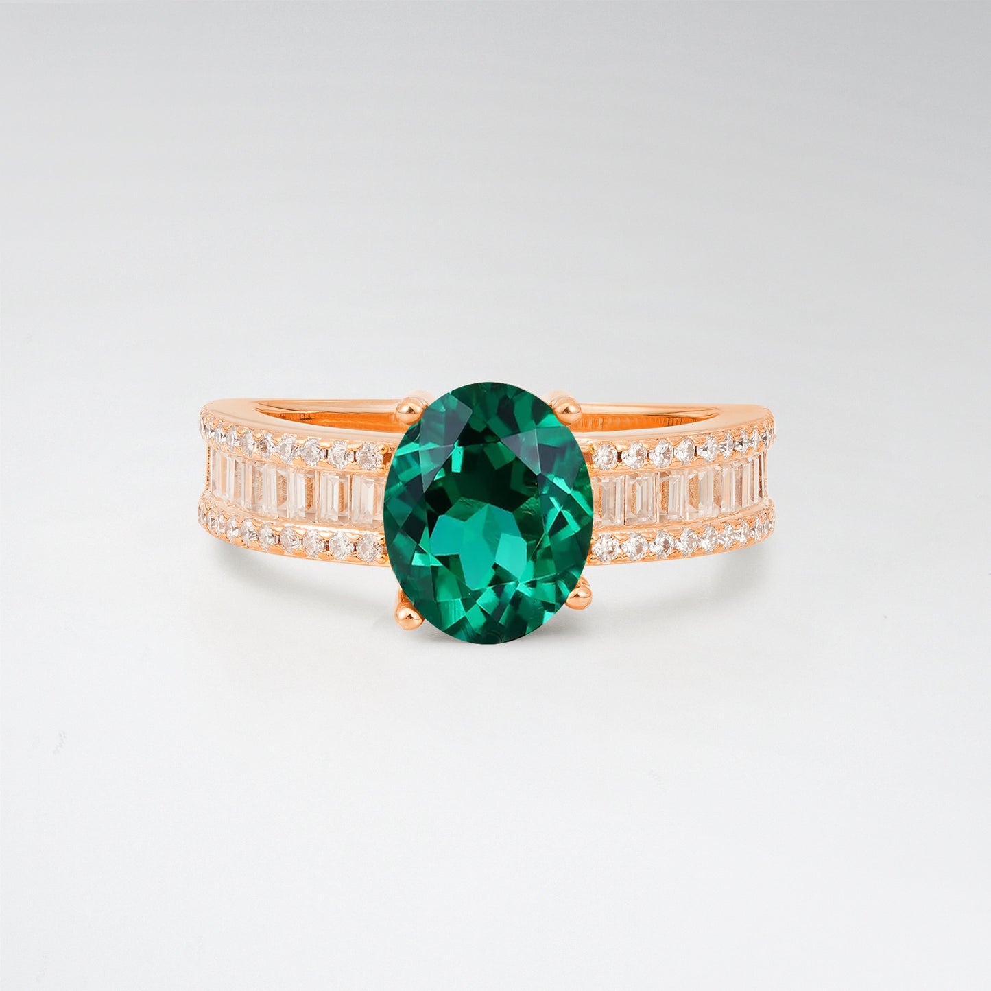 3CT Oval Cut Emerald Vintage Baguette Channel Set Engagement Ring - Additional view