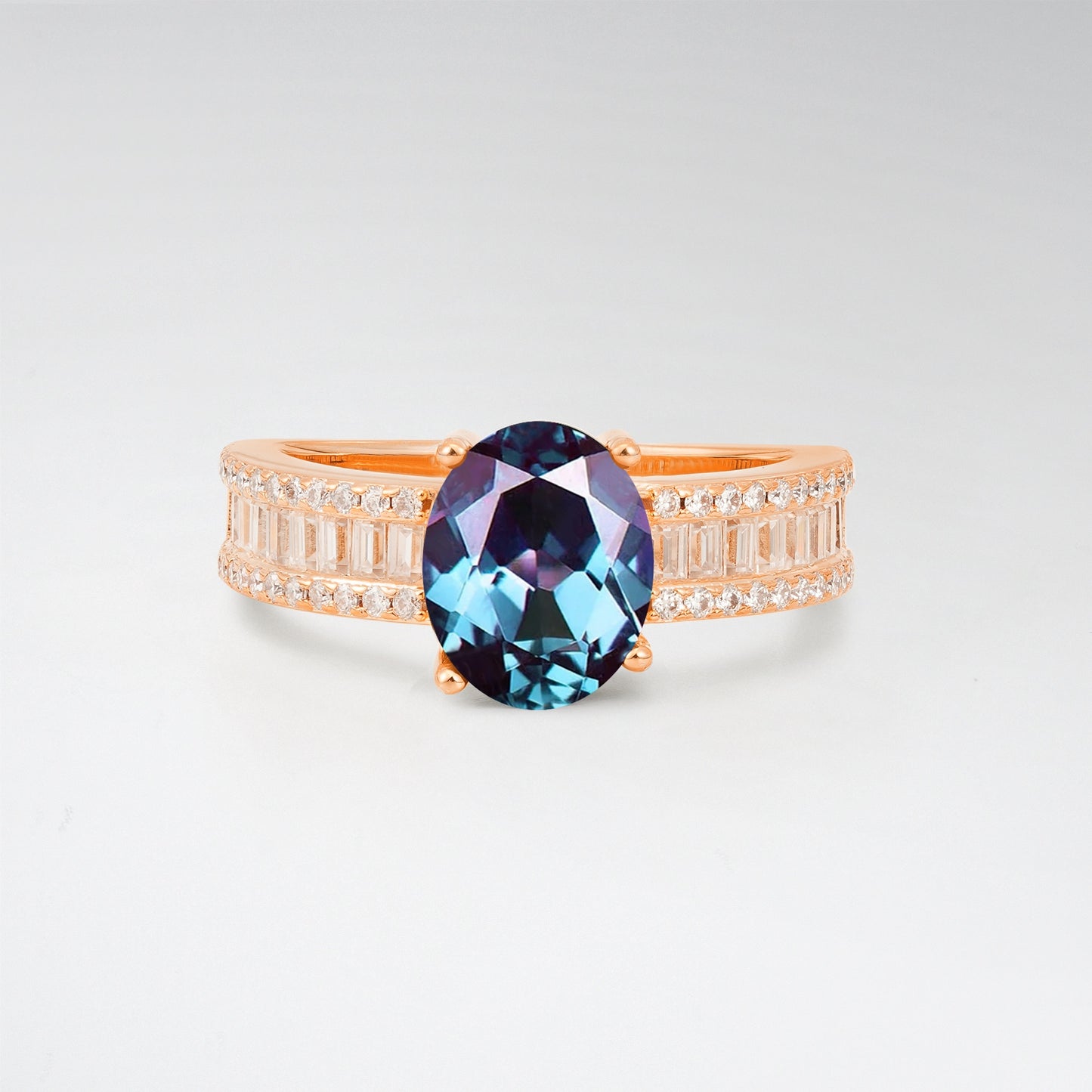 3CT Oval Cut Alexandrite Vintage Baguette Channel Set Engagement Ring - Additional view
