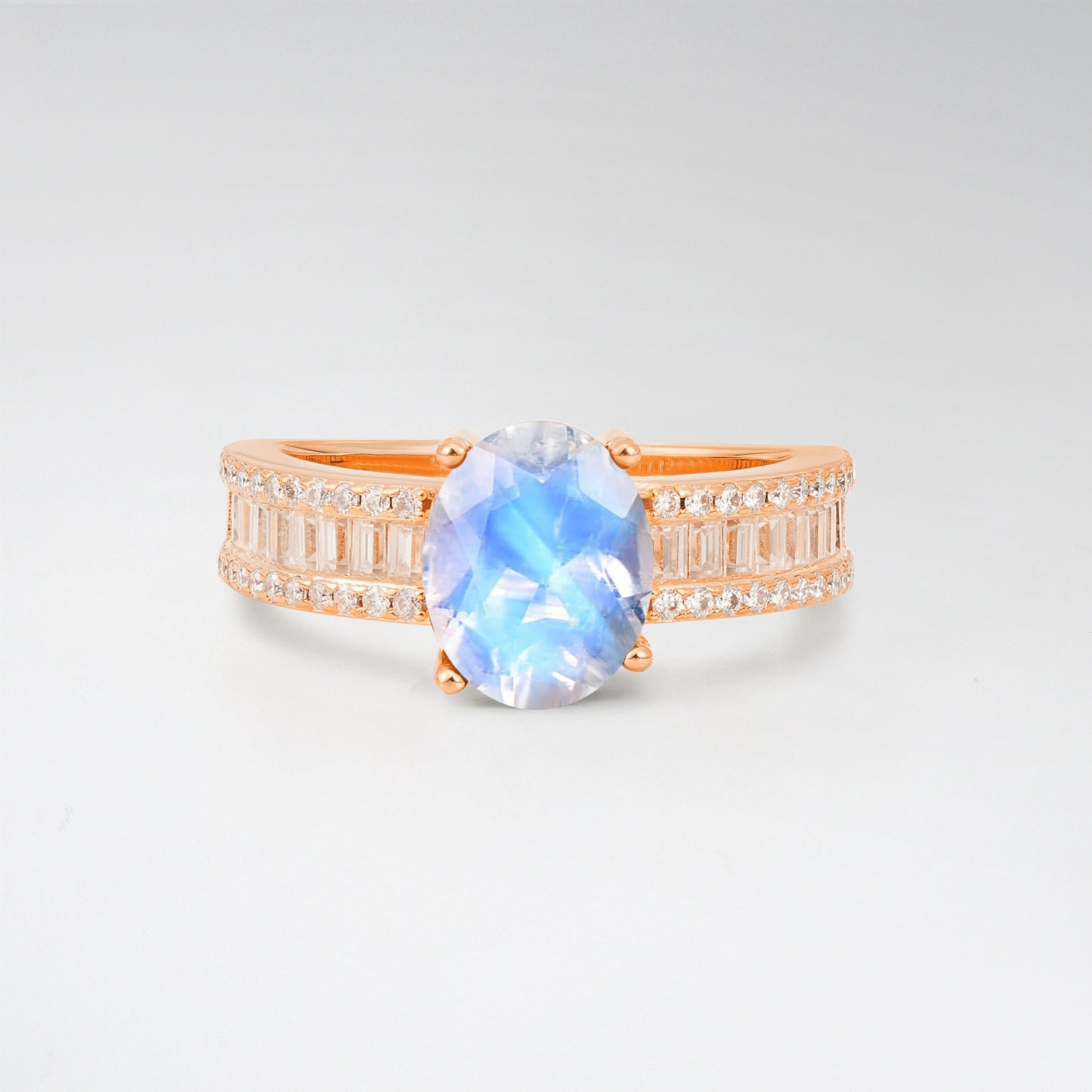 3CT Oval Cut Moonstone Vintage Baguette Channel Set Engagement Ring - Additional view