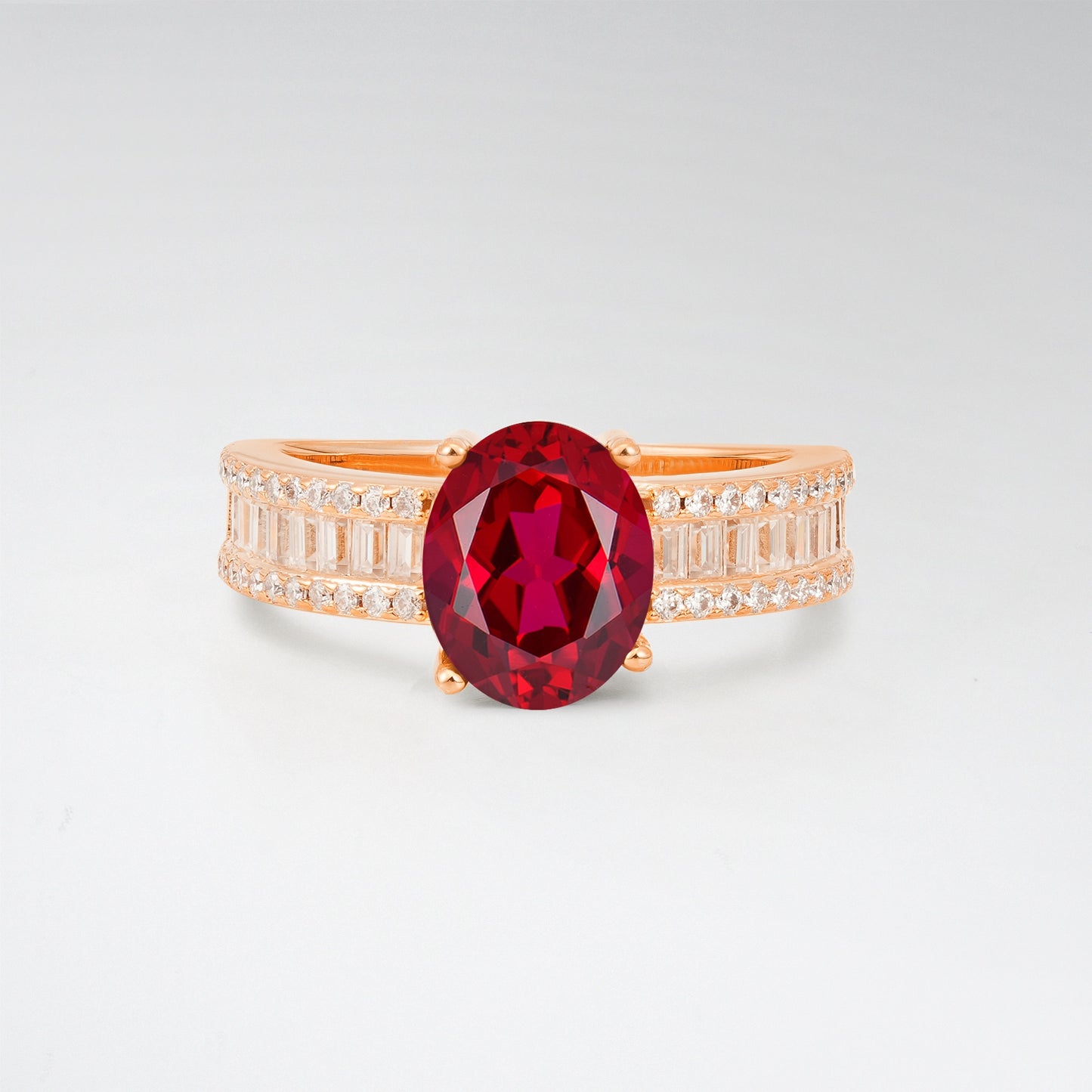 3CT Oval Cut Ruby Vintage Baguette Channel Set Engagement Ring - Additional view