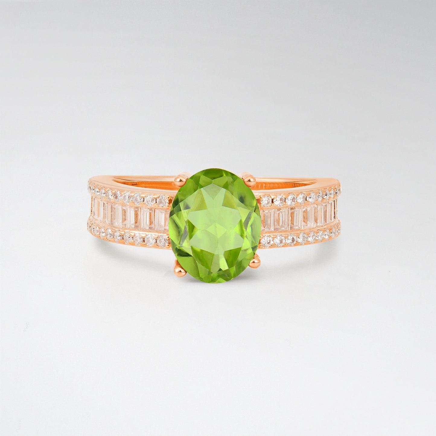 3CT Oval Cut Peridot Vintage Baguette Channel Set Engagement Ring - Additional view
