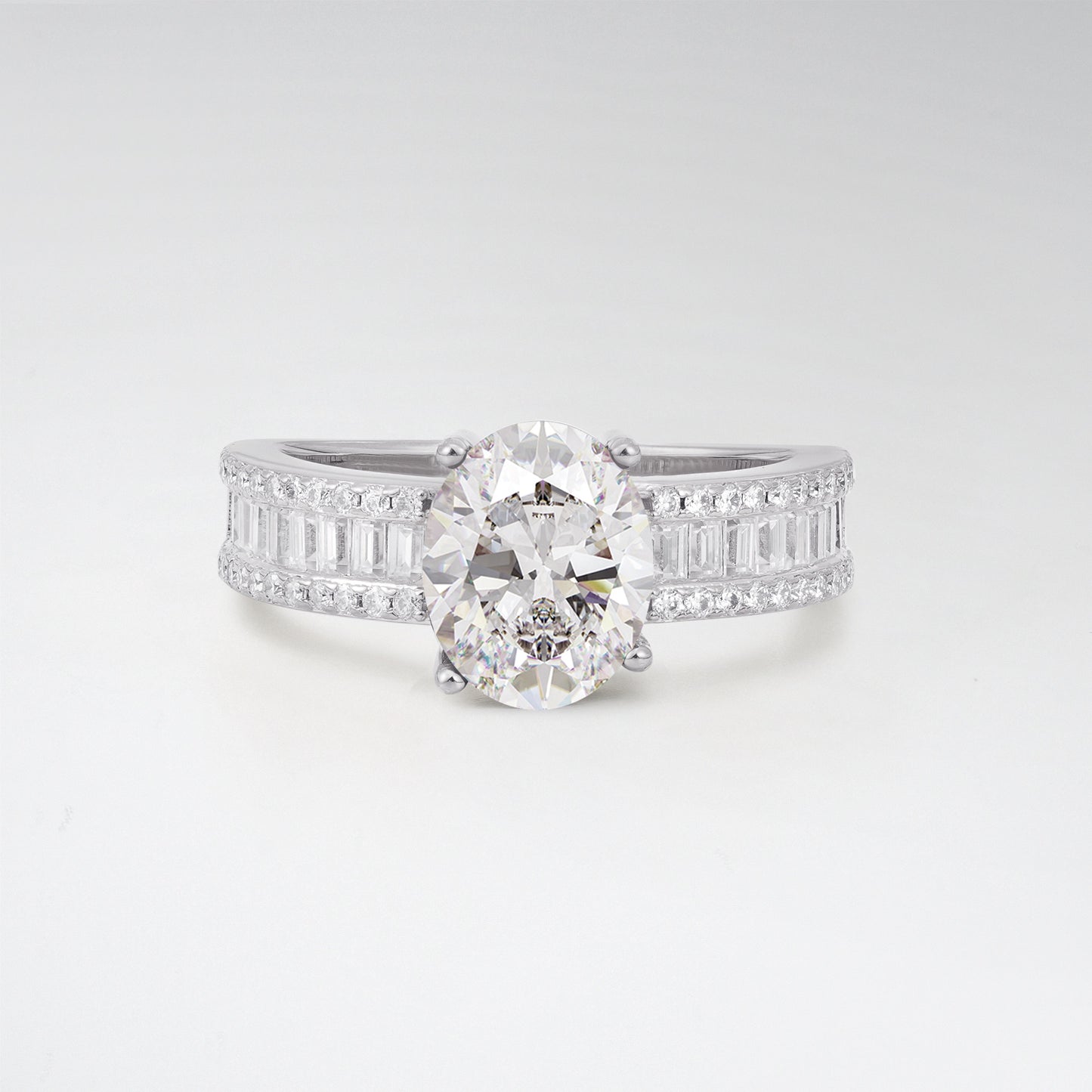 3CT Oval Cut Moissanite Vintage Baguette Channel Set Engagement Ring - Additional view