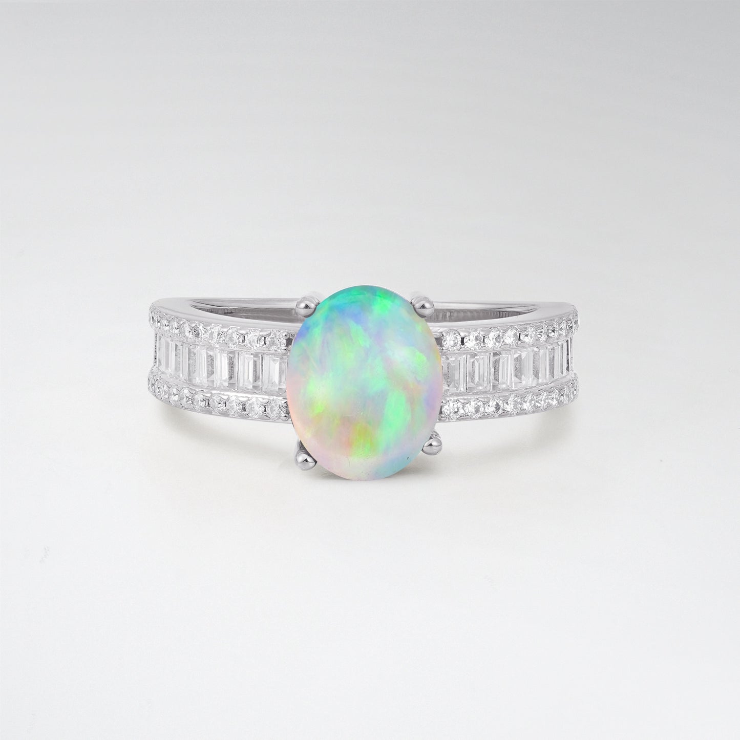3CT Oval Cut Opal Vintage Baguette Channel Set Engagement Ring - Additional view