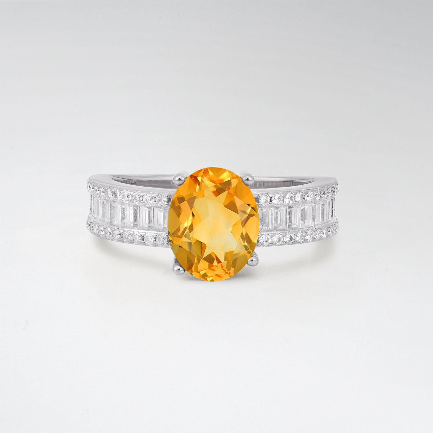 3CT Oval Cut Citrine Vintage Baguette Channel Set Engagement Ring - Additional view
