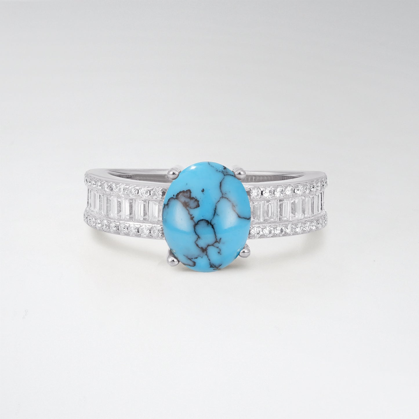 3CT Oval Cut Turquoise Vintage Baguette Channel Set Engagement Ring - Additional view