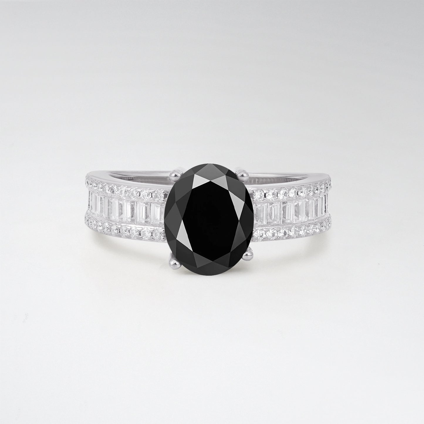 3CT Oval Cut Black Onyx Vintage Baguette Channel Set Engagement Ring - Additional view