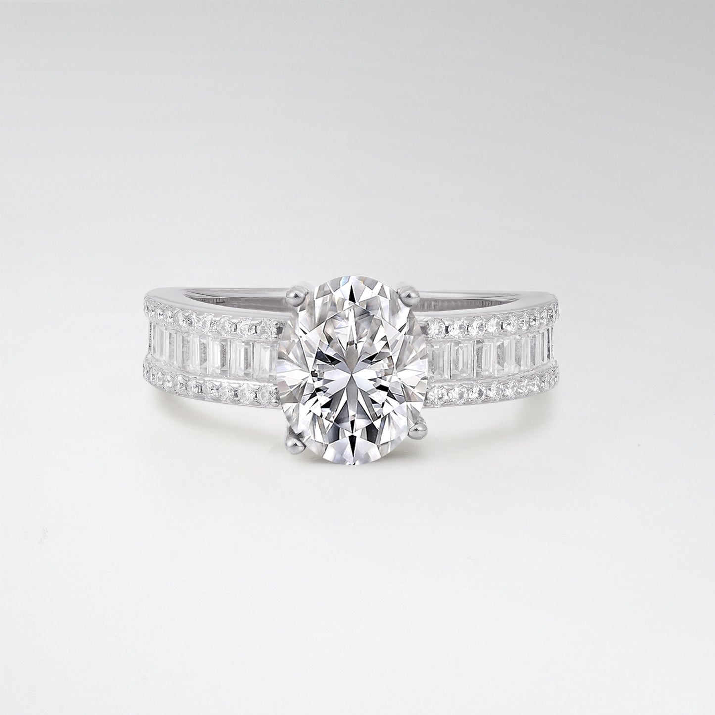 3CT Oval Cut Lab Diamond Vintage Baguette Channel Set Engagement Ring - Additional view