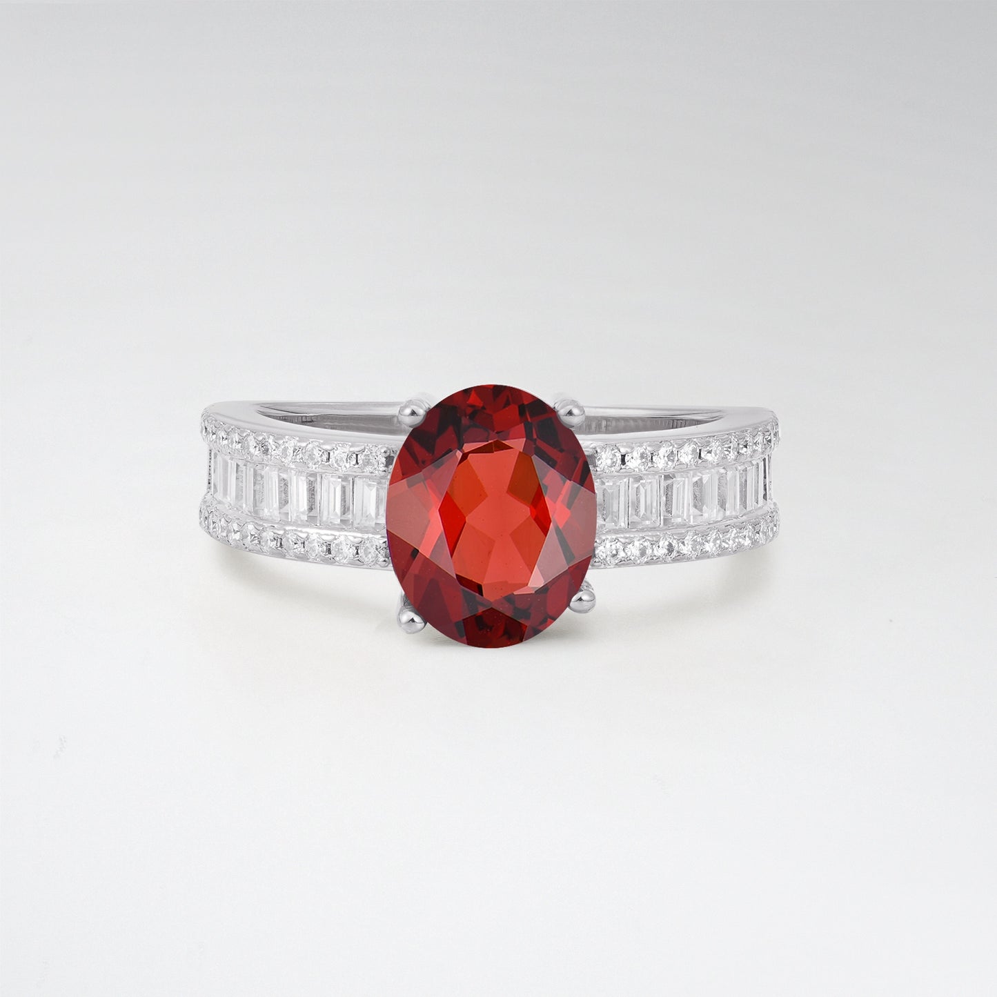 3CT Oval Cut Garnet Vintage Baguette Channel Set Engagement Ring - Additional view